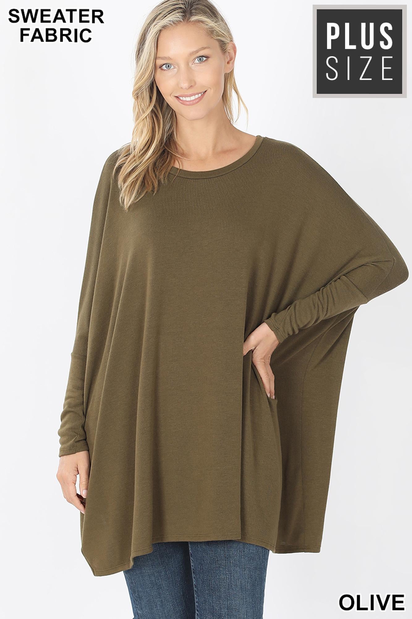 Oversized Round Neck Poncho Plus Size Sweater