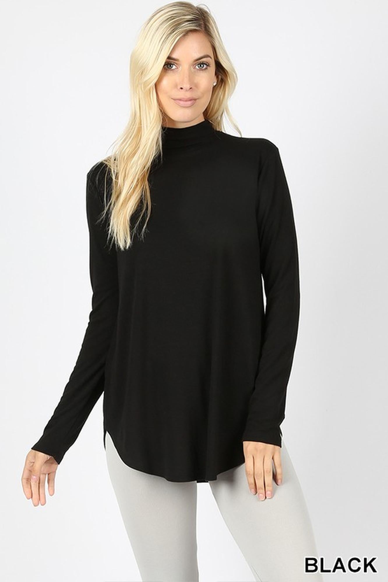 Premium Long Sleeve Mock Neck Round Hem Top