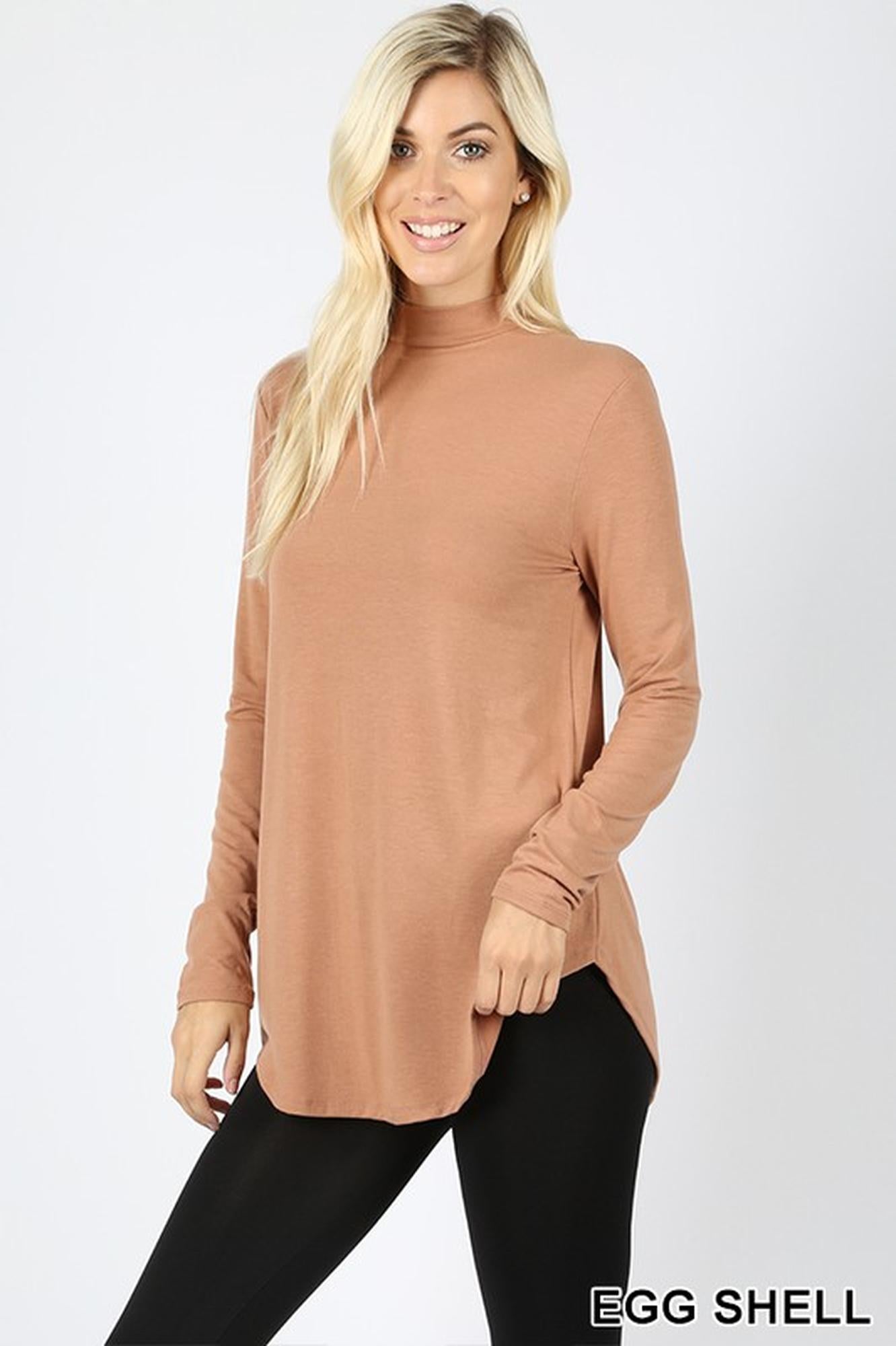 Premium Long Sleeve Mock Neck Round Hem Top