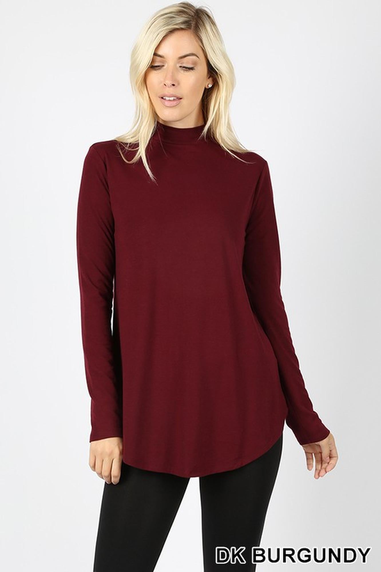 Premium Long Sleeve Mock Neck Round Hem Top