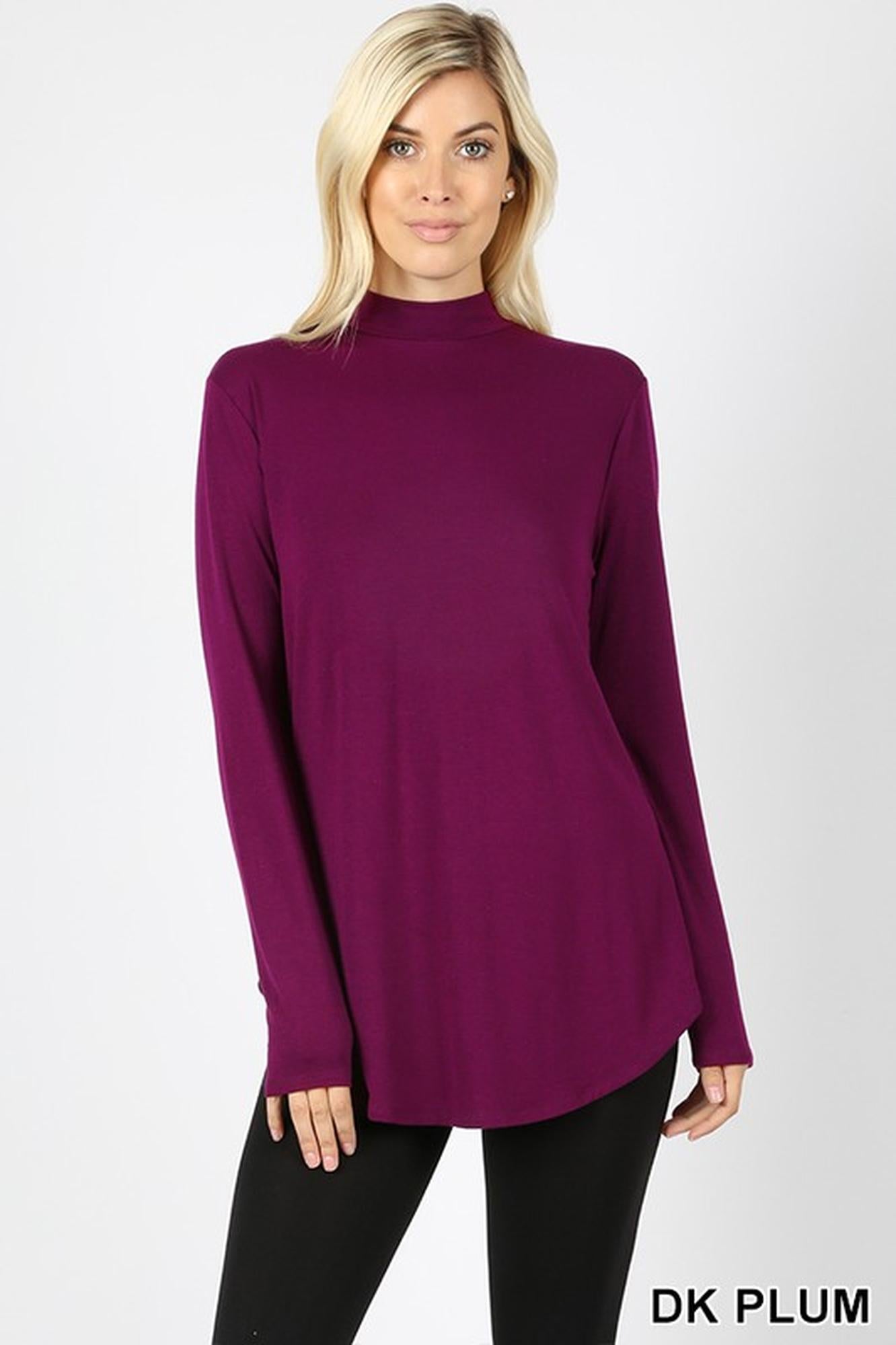 Premium Long Sleeve Mock Neck Round Hem Top