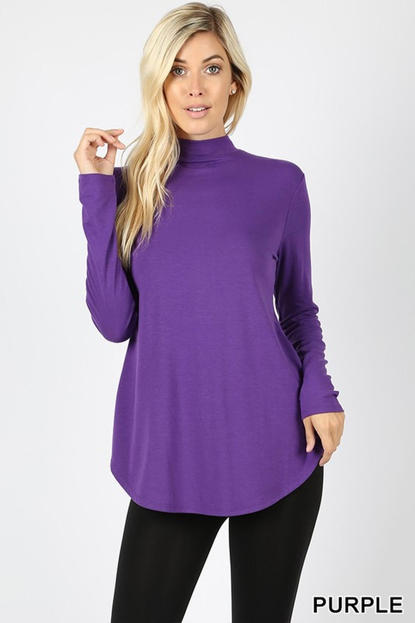 Premium Long Sleeve Mock Neck Round Hem Top