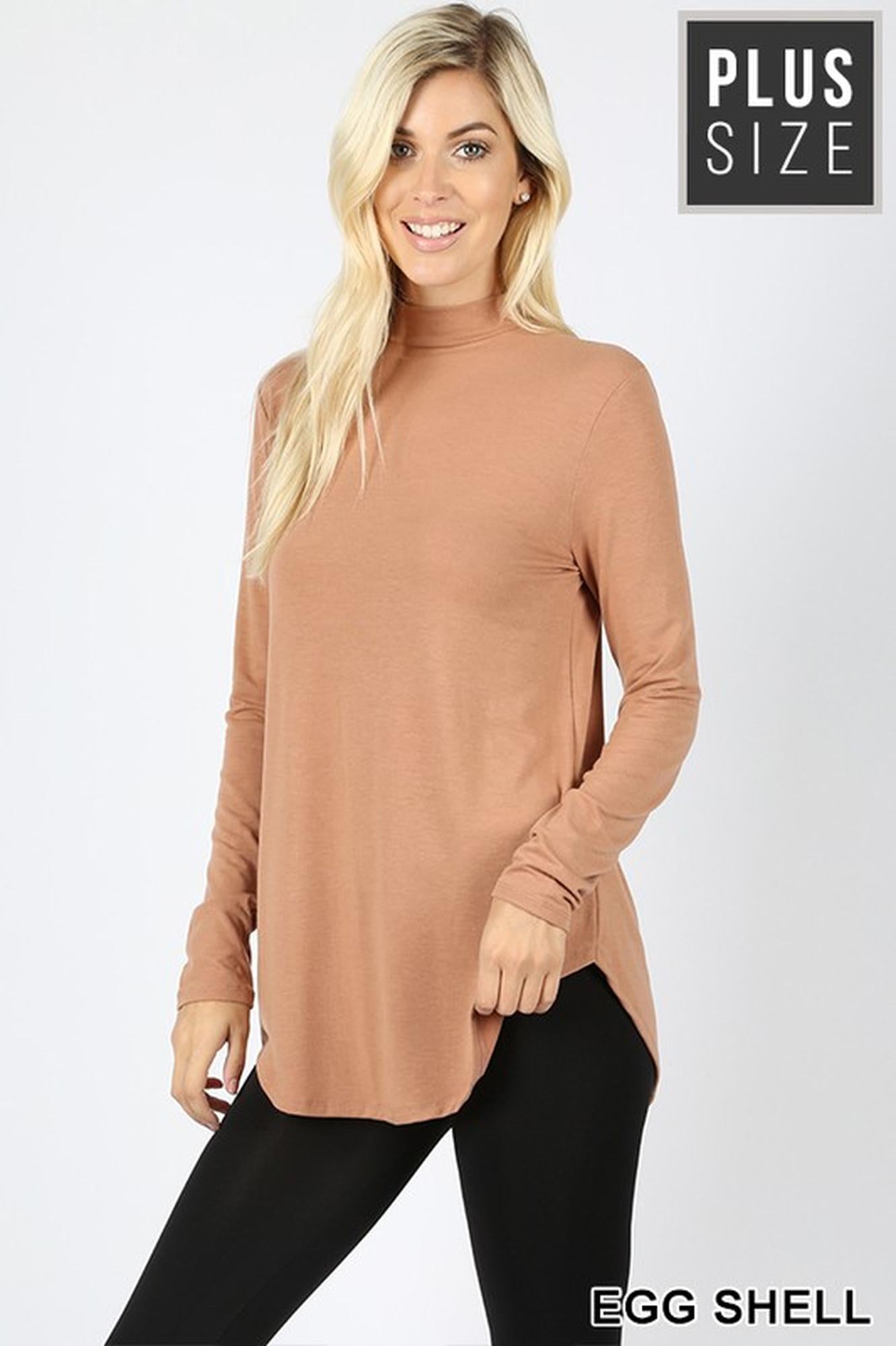 Premium Long Sleeve Mock Neck Round Hem Plus Size Top
