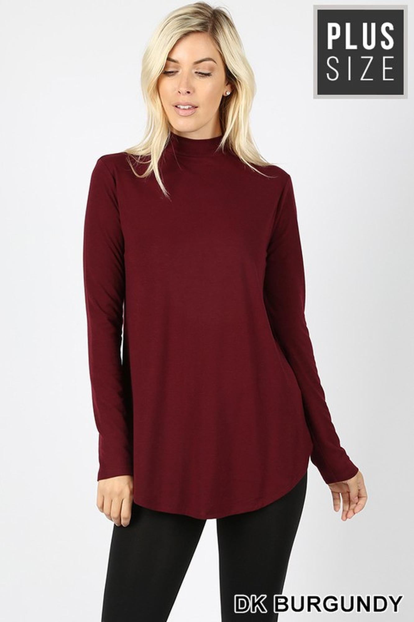 Premium Long Sleeve Mock Neck Round Hem Plus Size Top