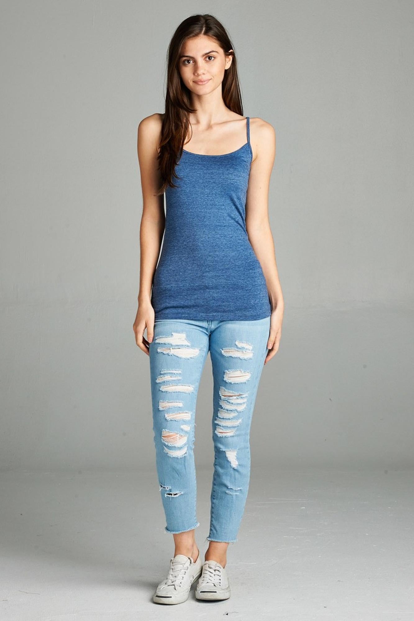 Heathered Adjustable Spaghetti Strap Basic Top