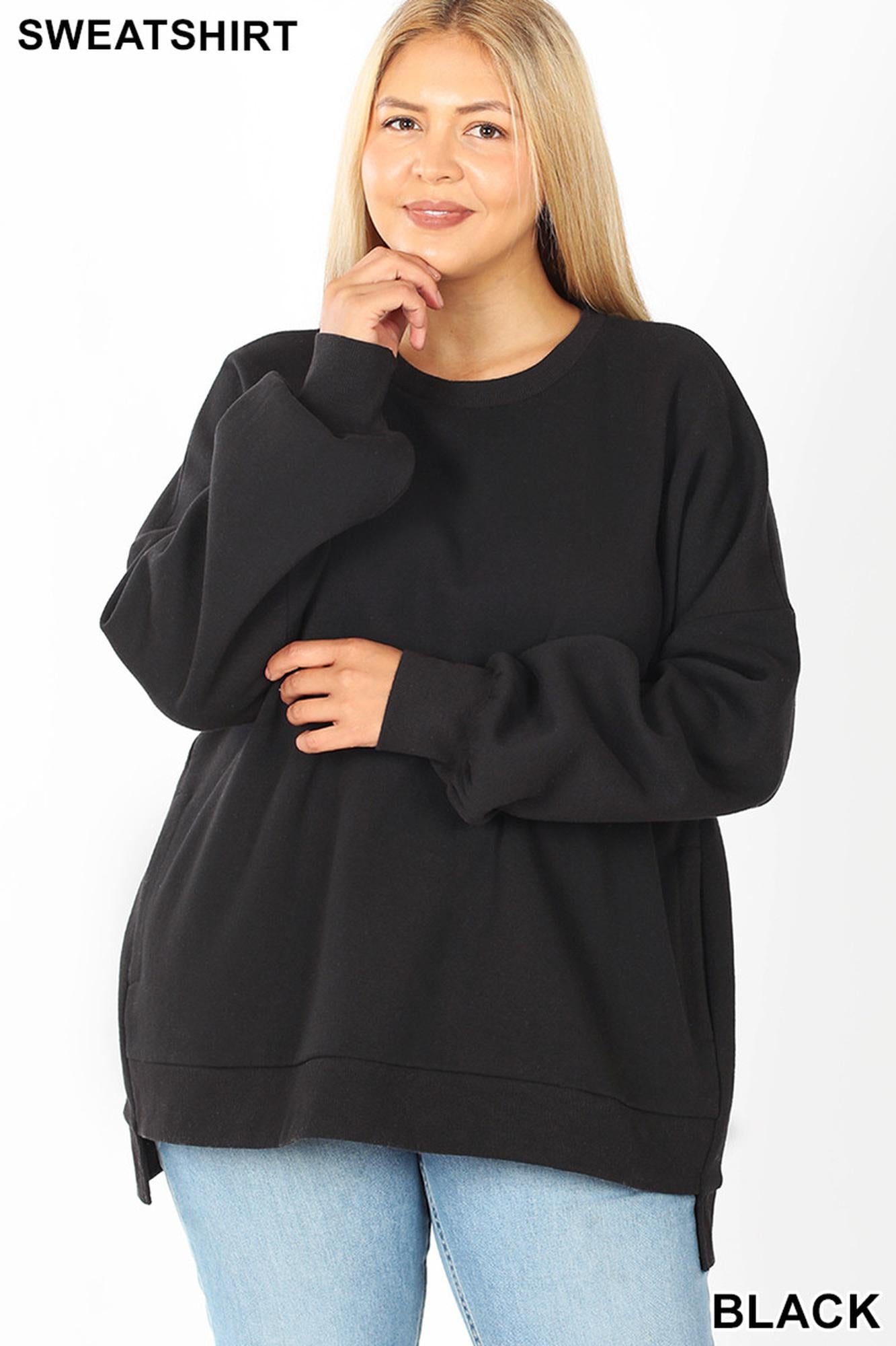 Crew Neck Hi|Low Pullover Top with Side Pockets