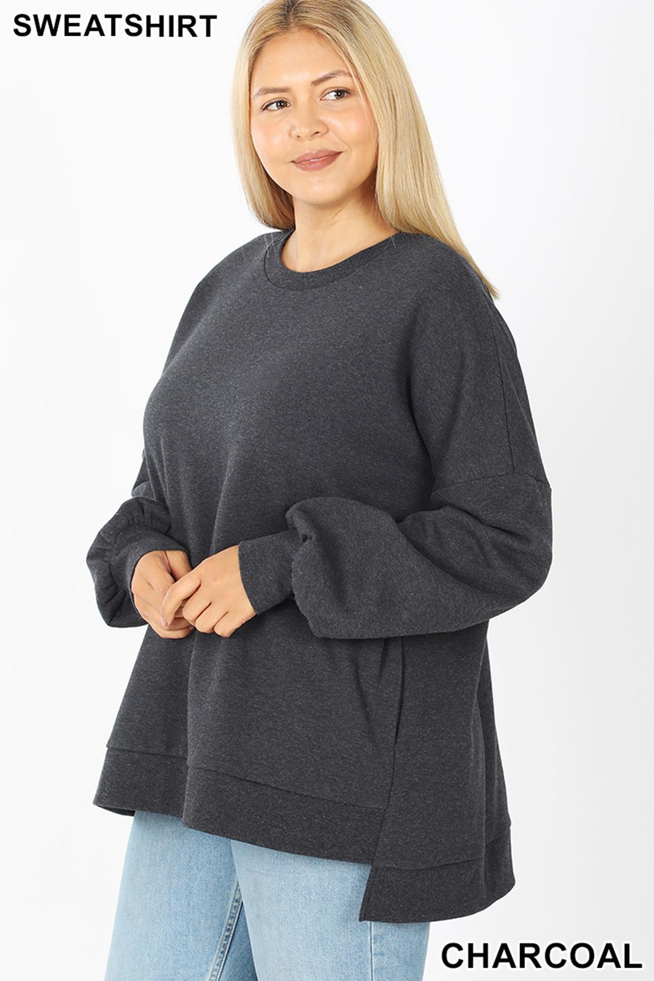 Crew Neck Hi|Low Pullover Top with Side Pockets