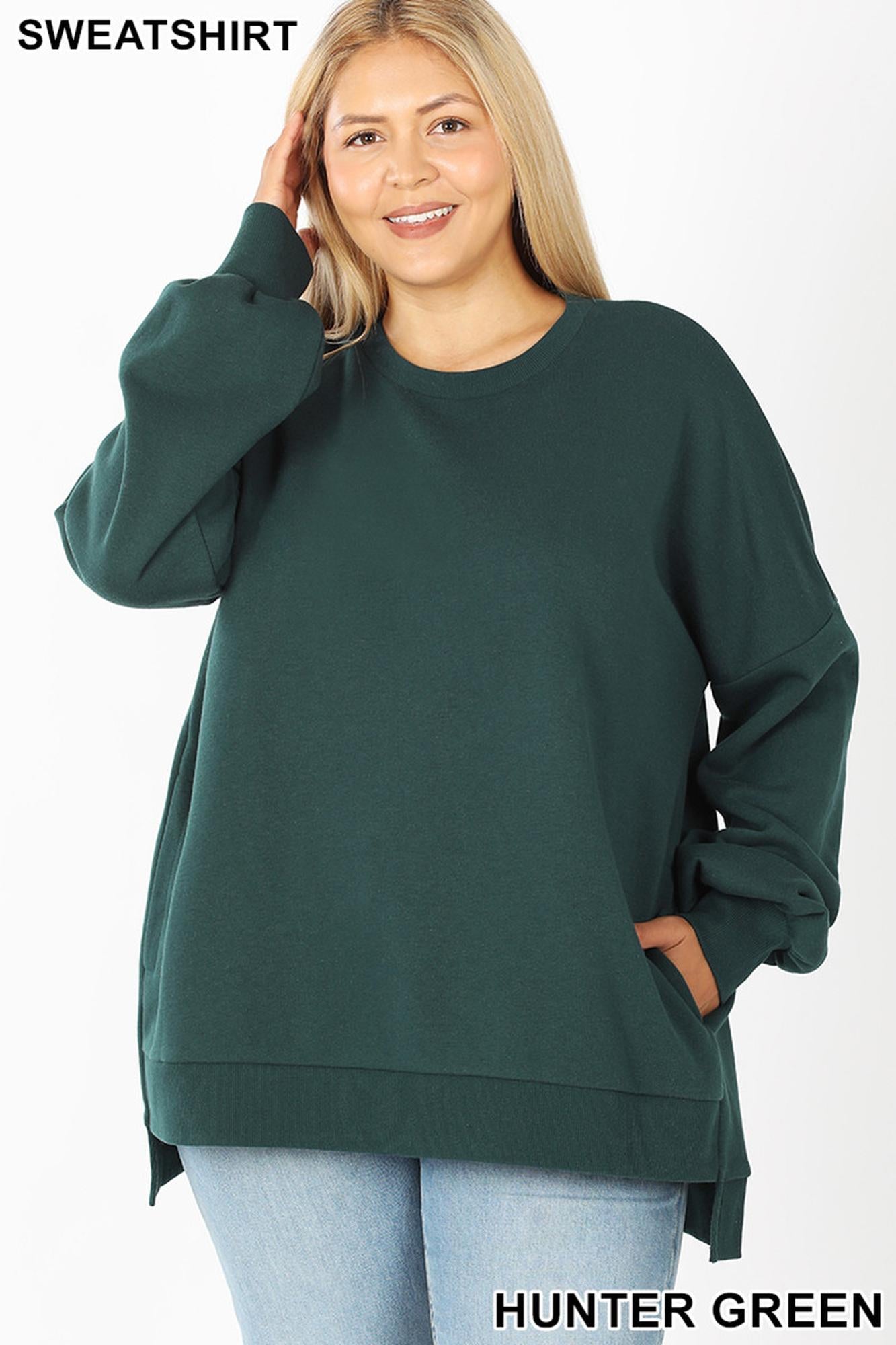 Crew Neck Hi|Low Pullover Top with Side Pockets