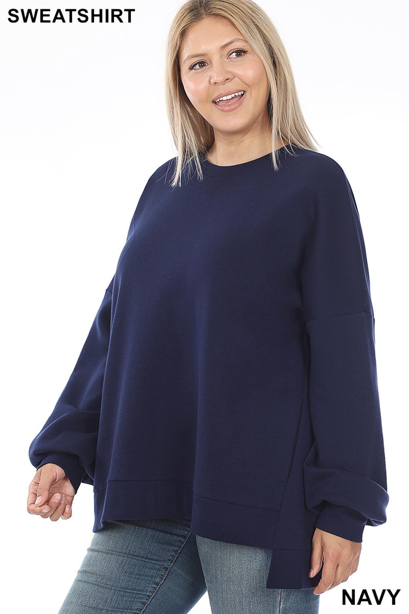 Crew Neck Hi|Low Pullover Top with Side Pockets