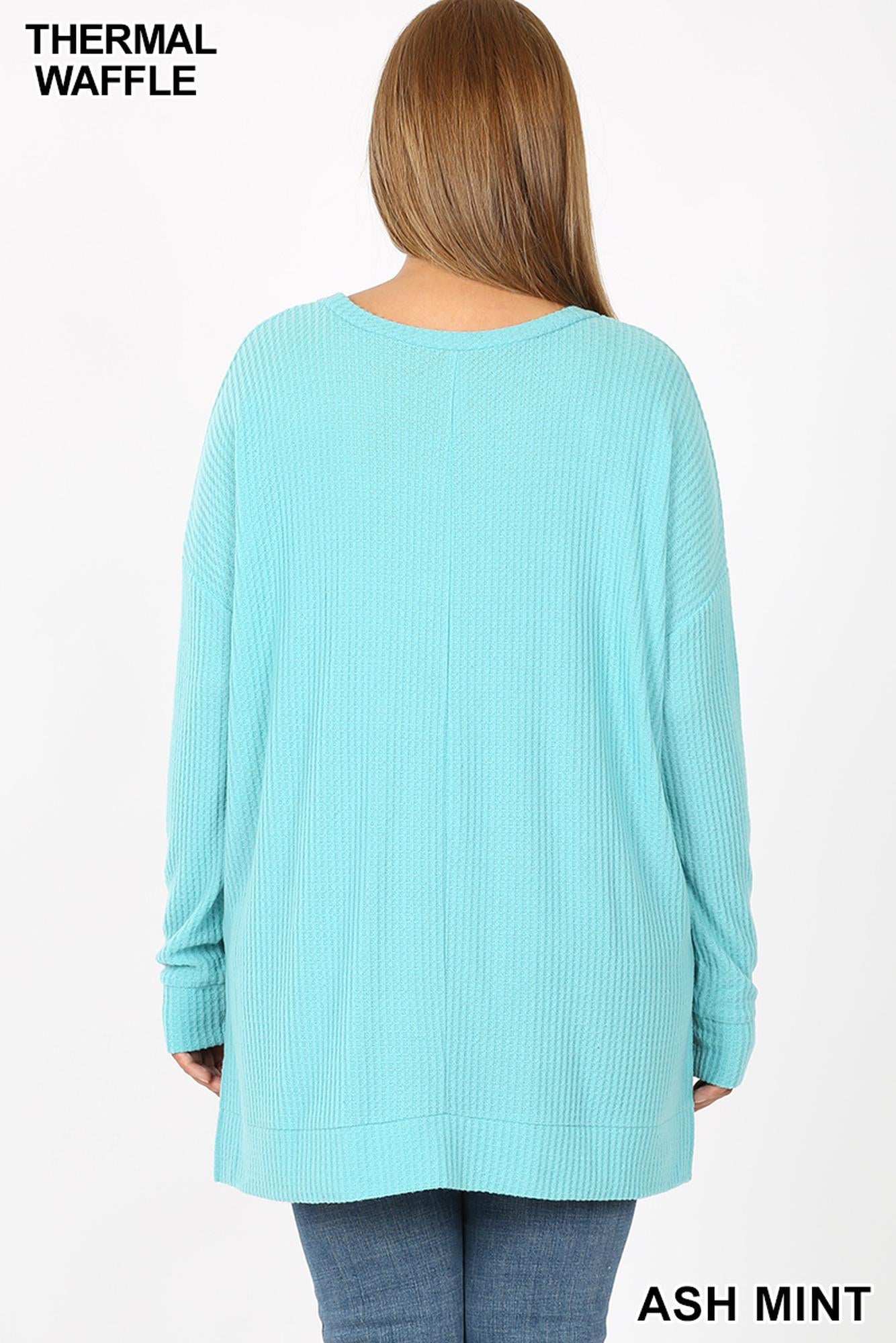 Brushed Thermal Waffle Knit Round Neck Plus Size Sweater