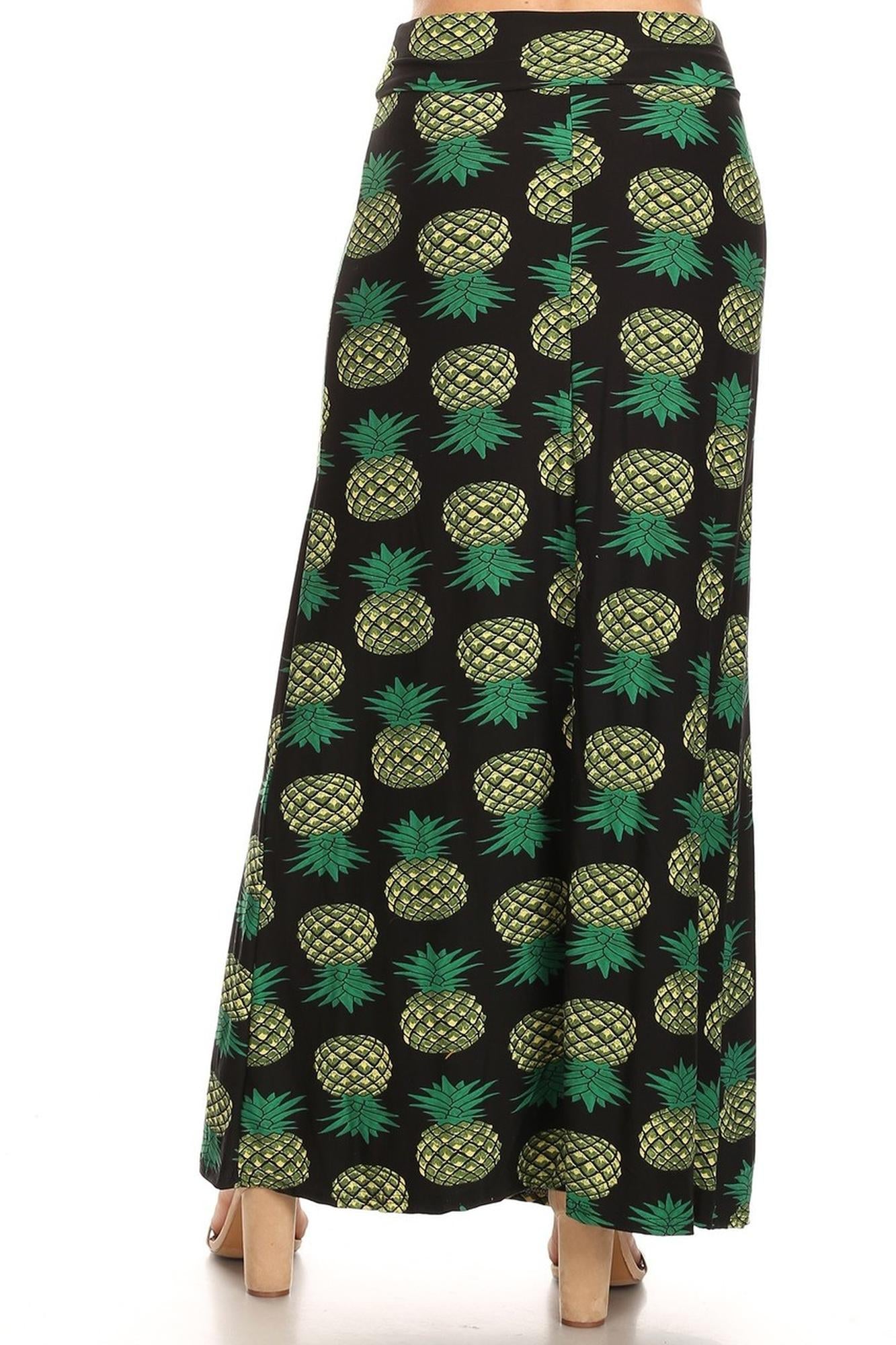 Buttery Soft Green Pineapple Plus Size Maxi Skirt (One Size Plus,Green)