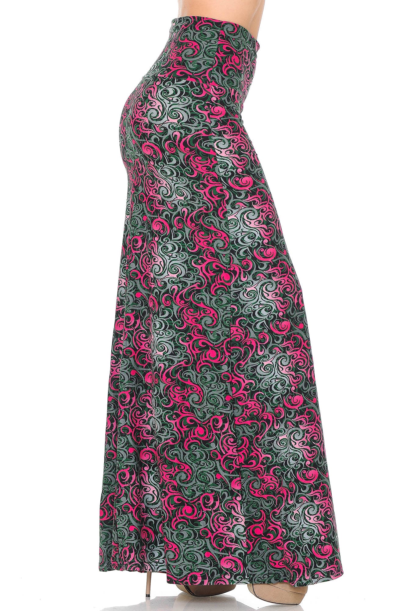 Buttery Soft Fuchsia Tangled Swirl Plus Size Maxi Skirt (One Size Plus,Fuchsia)