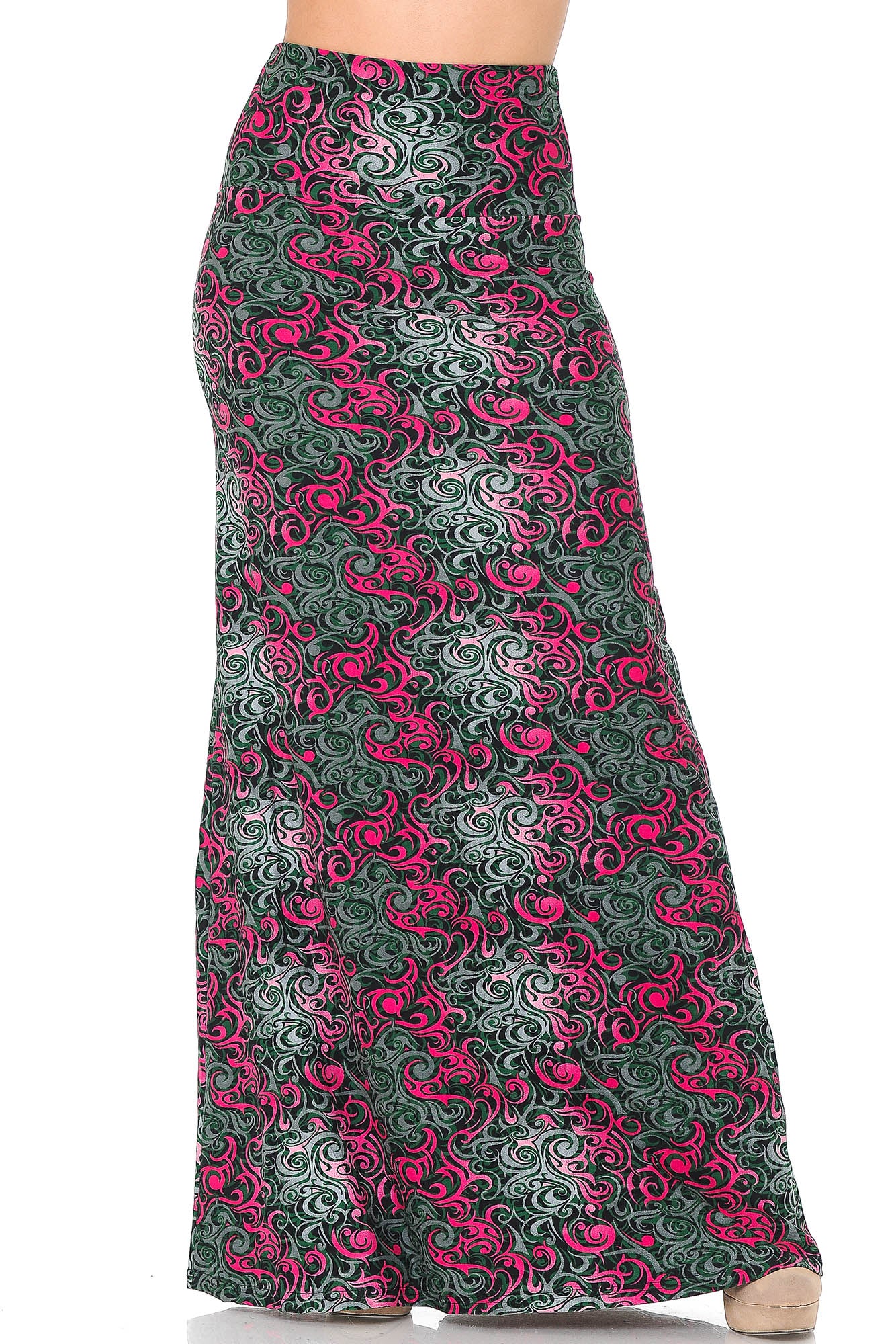 Buttery Soft Fuchsia Tangled Swirl Plus Size Maxi Skirt (One Size Plus,Fuchsia)