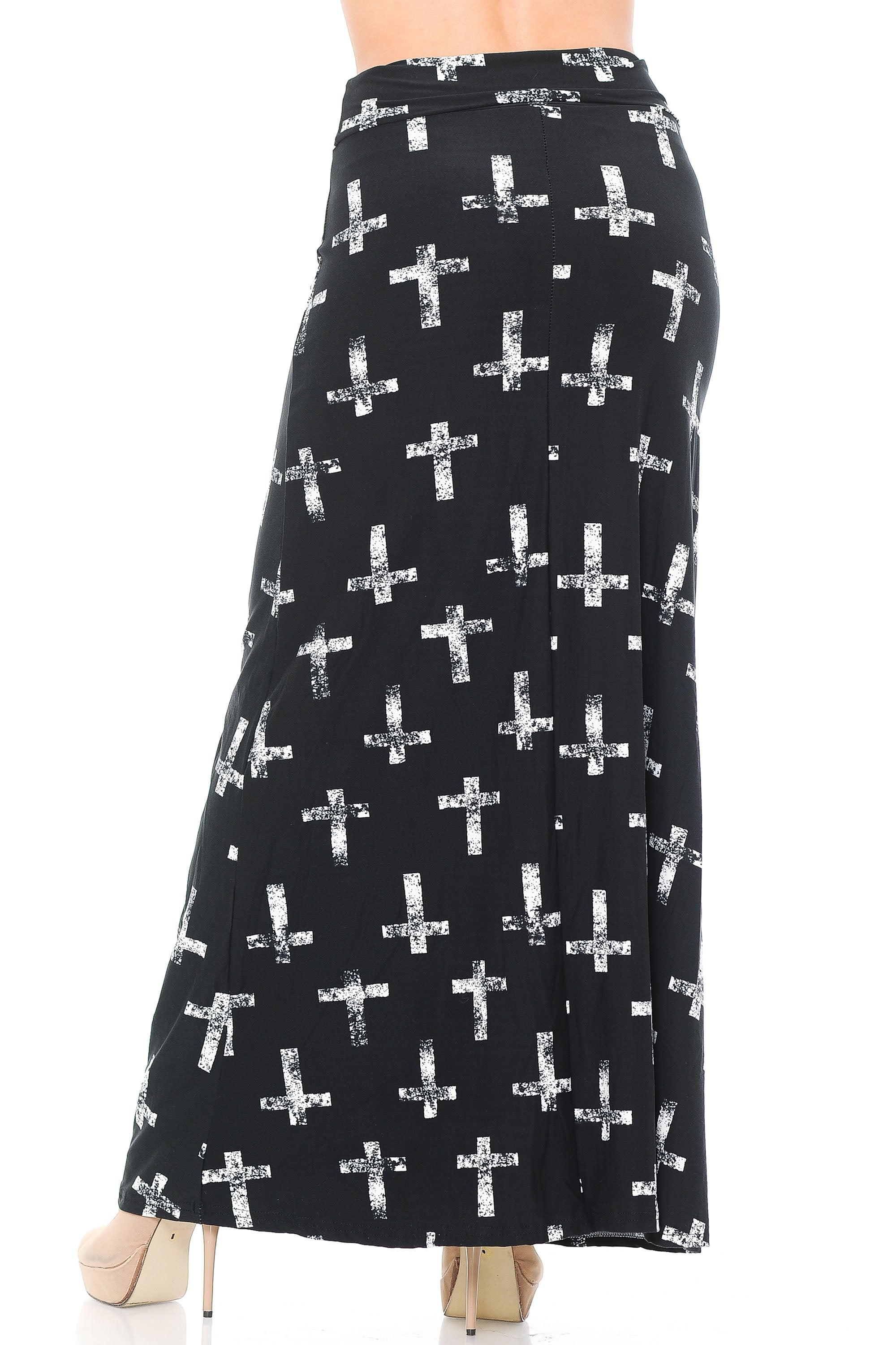 Buttery Soft Faded Cross Maxi Skirt (One Size Regular,Black)