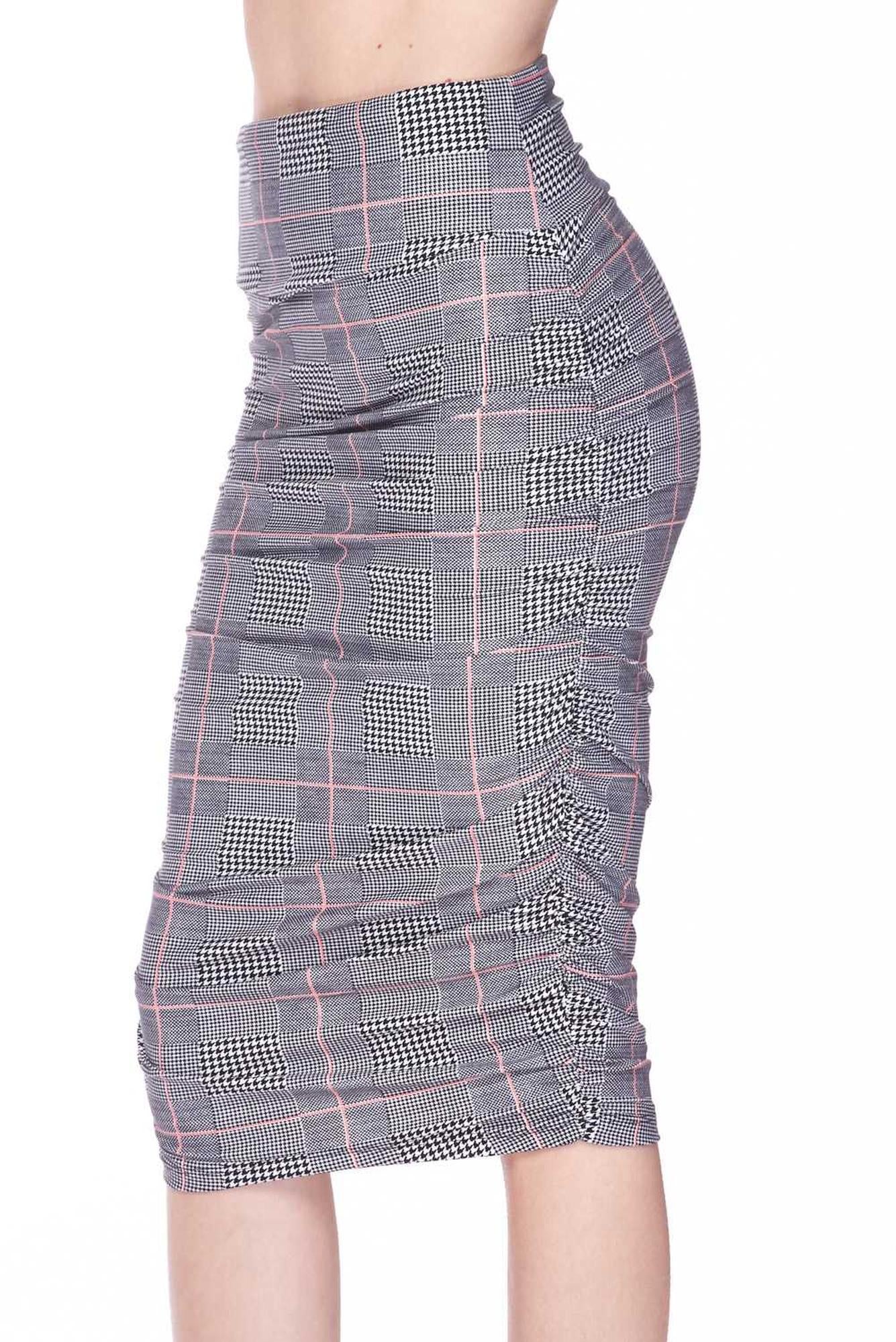 Buttery Smooth Coral Accent Glenn Plaid Pencil Skirt