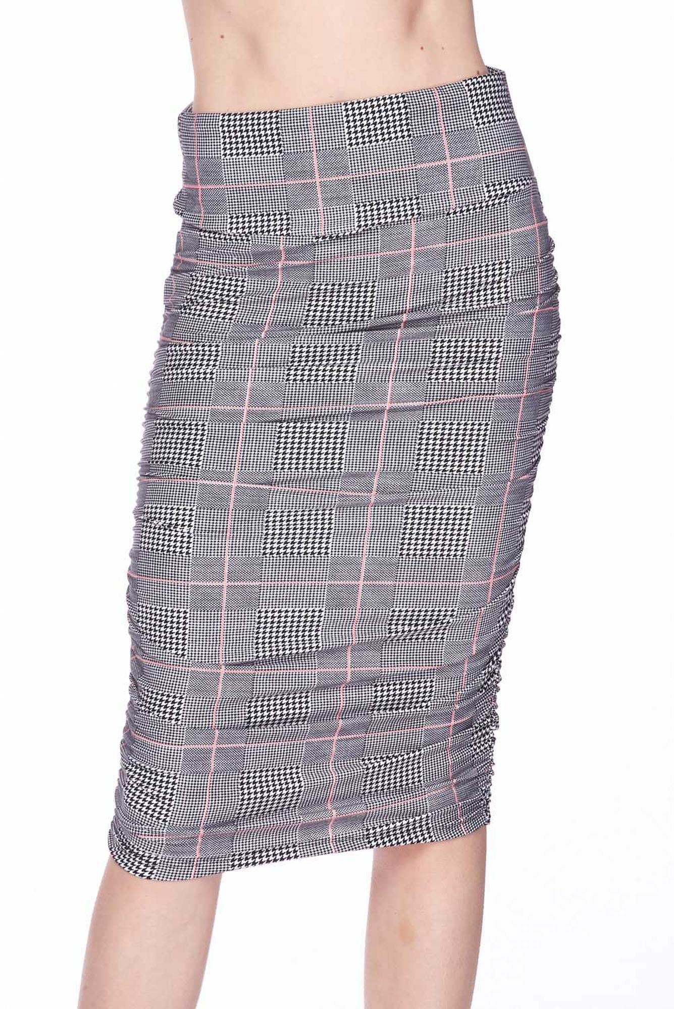Buttery Smooth Coral Accent Glenn Plaid Pencil Skirt