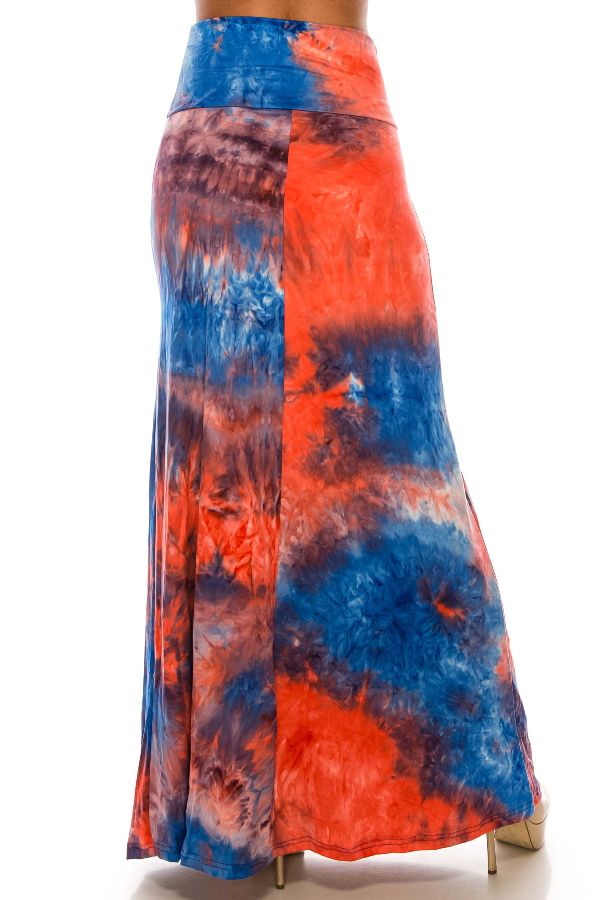 Buttery Soft Red and Blue Tie Dye Maxi Skirt (One Size Regular,Blue)