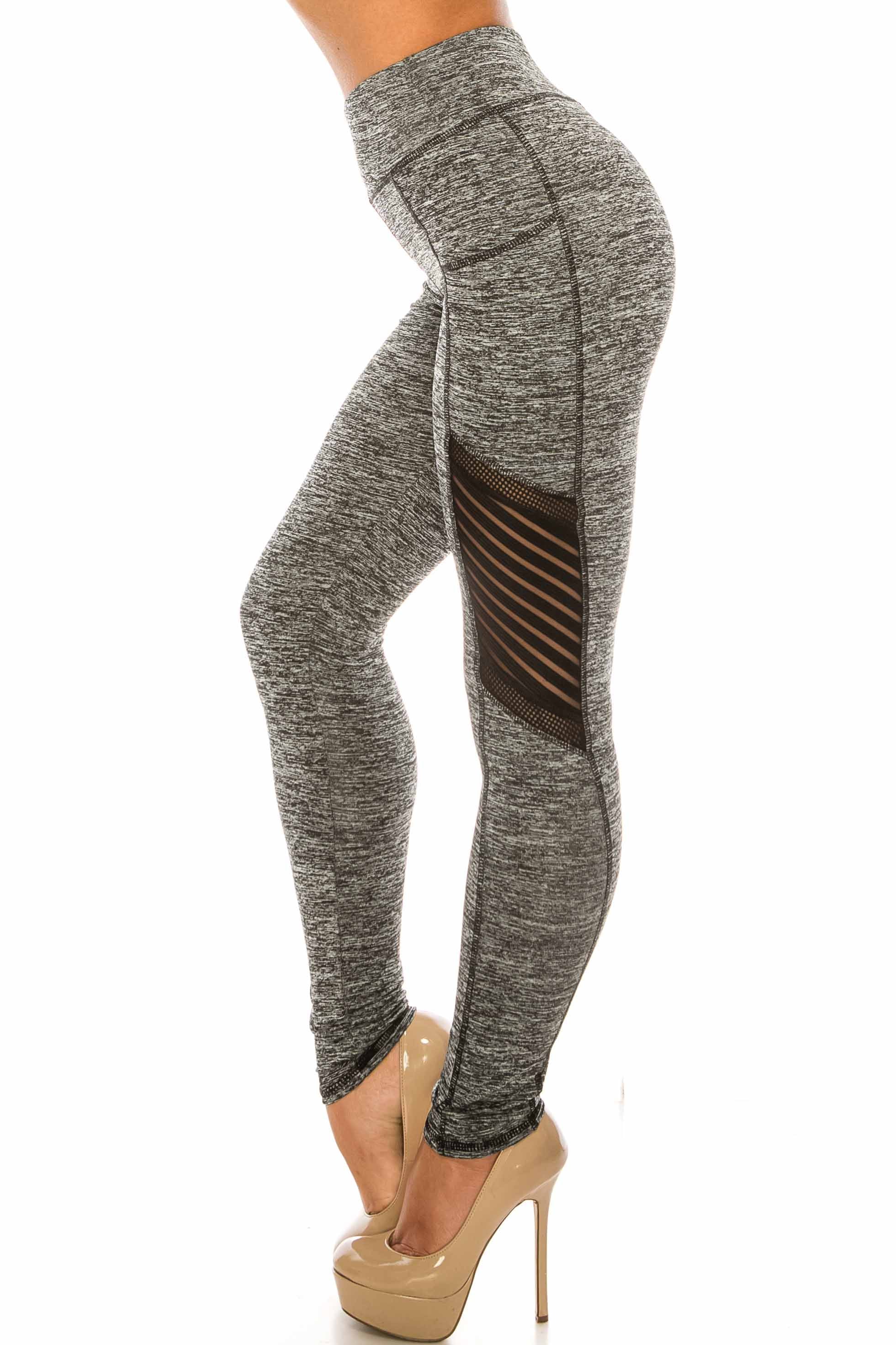Heathered Charcoal Serrated Mesh High Waisted Sport Leggings
