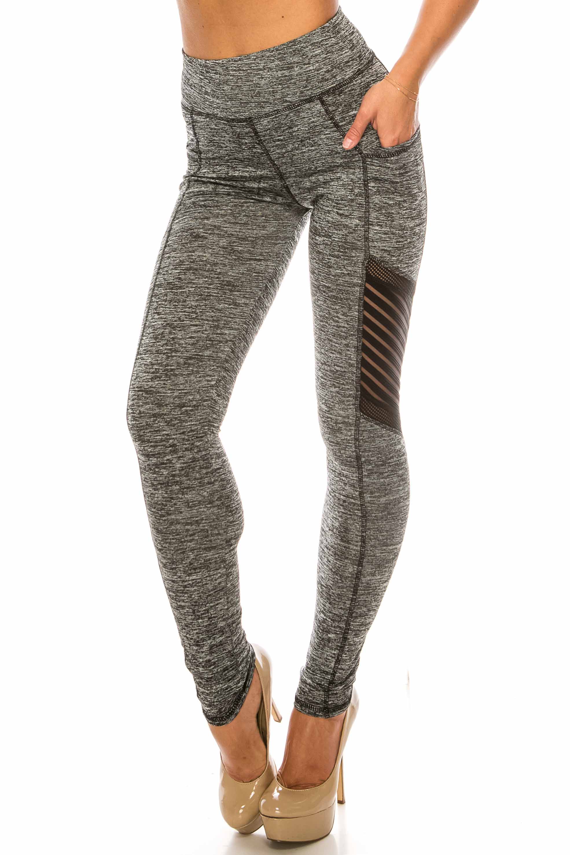 Heathered Charcoal Serrated Mesh High Waisted Sport Leggings