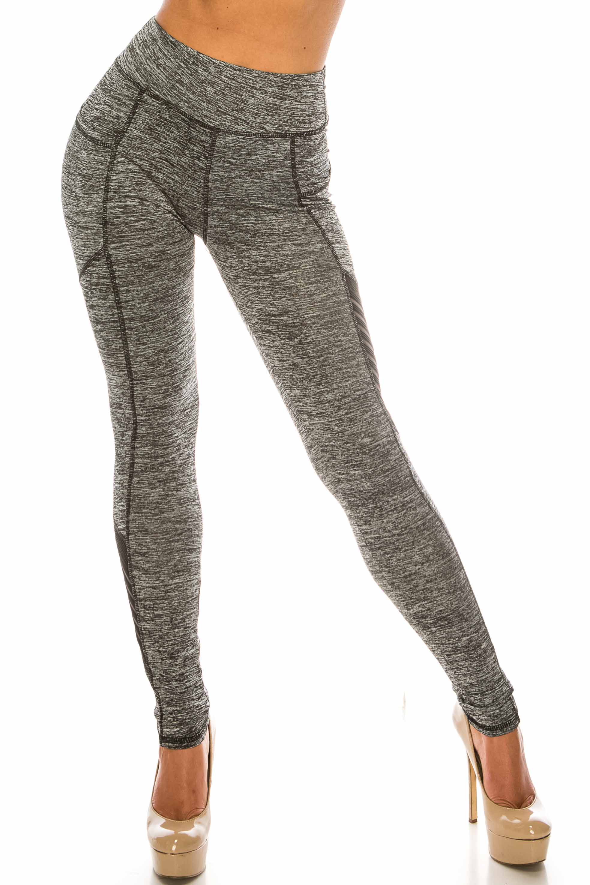 Heathered Charcoal Serrated Mesh High Waisted Sport Leggings