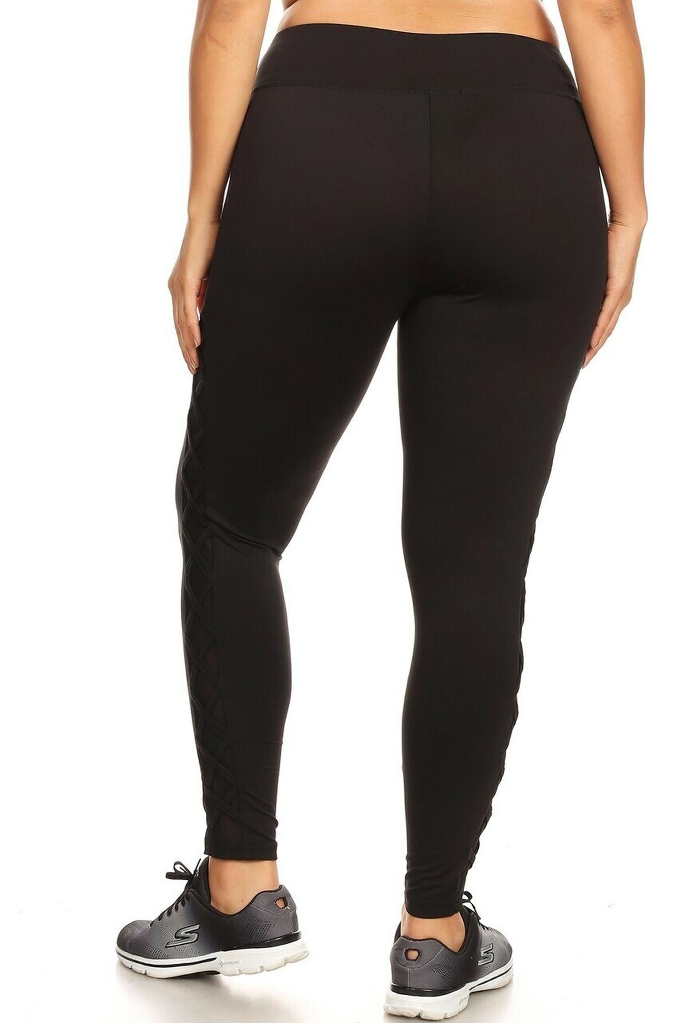 Side Crisscross Mesh Sport Plus Size Leggings