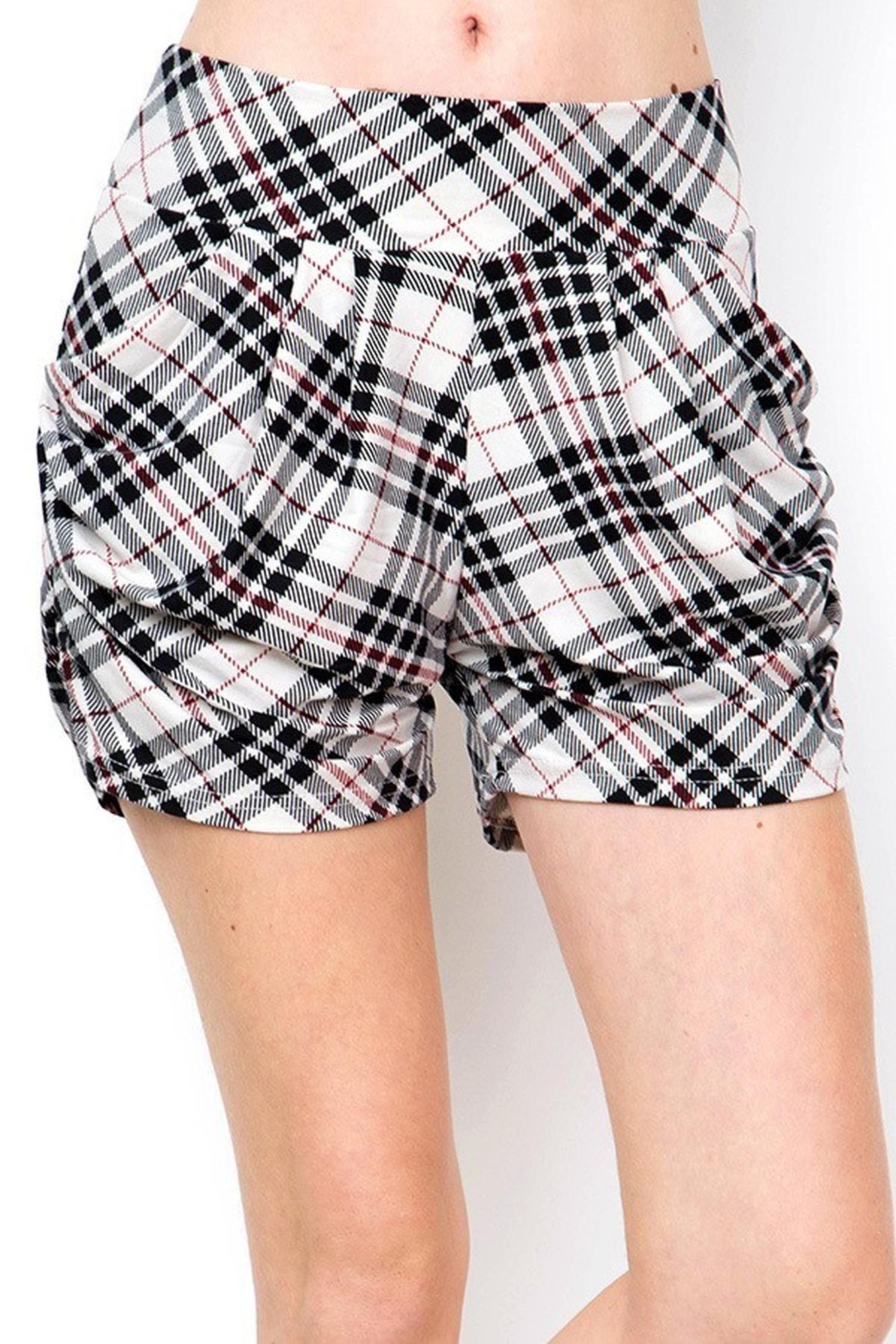 Contour Ivory Angled Plaid Harem Shorts