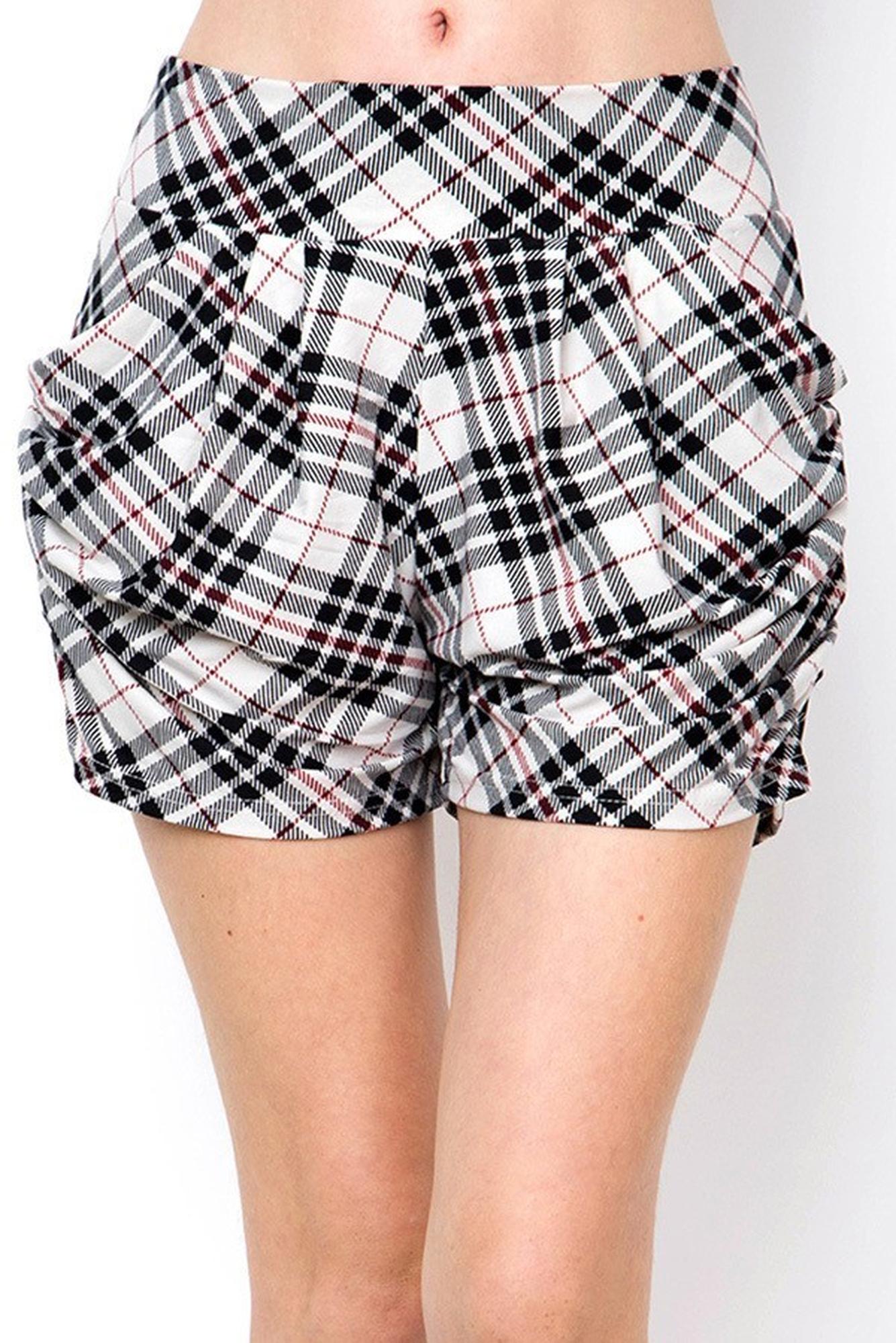 Contour Ivory Angled Plaid Harem Shorts
