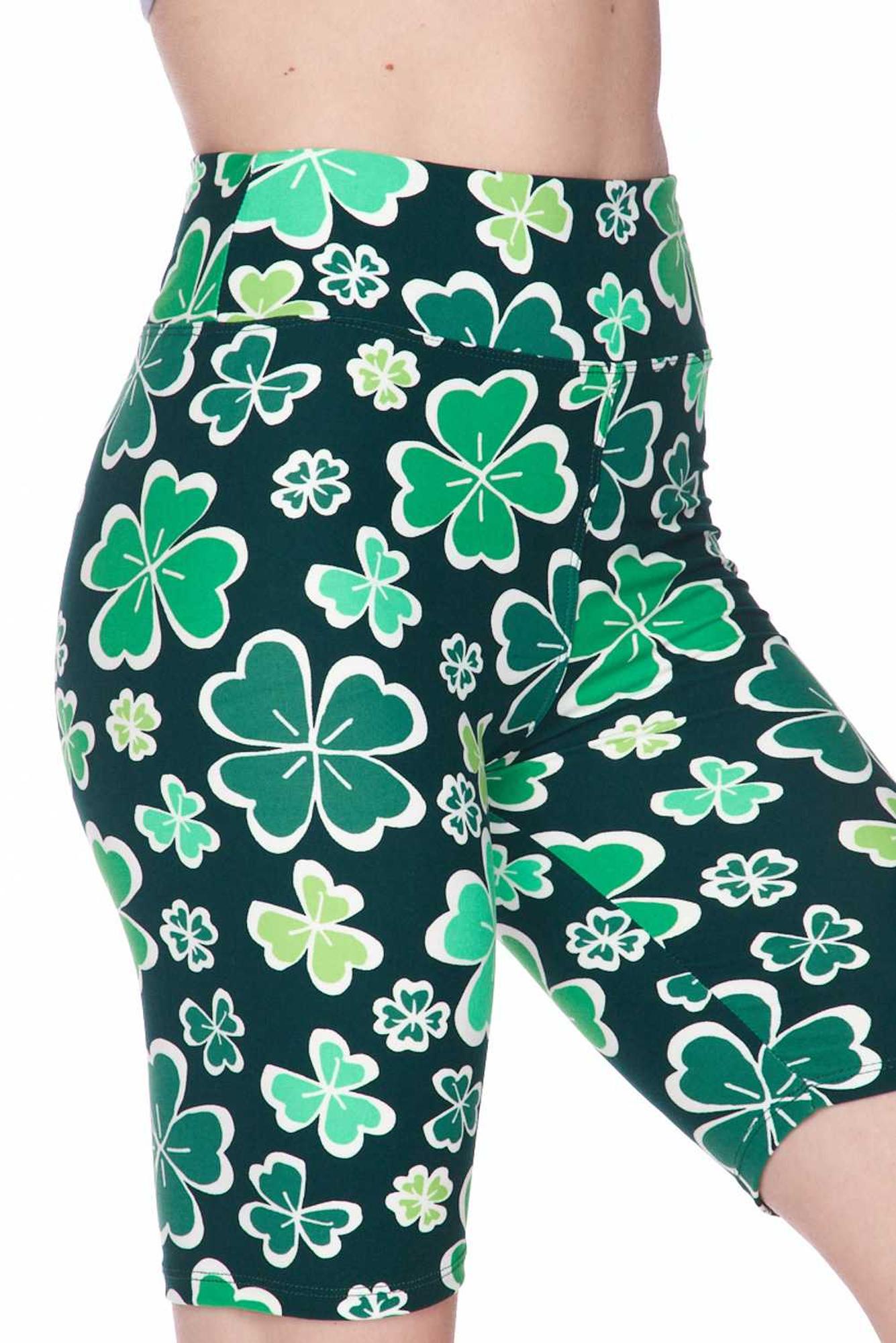 Buttery Soft Green Irish Clover Plus Size Shorts - 3 Inch (One Size Plus,Green)