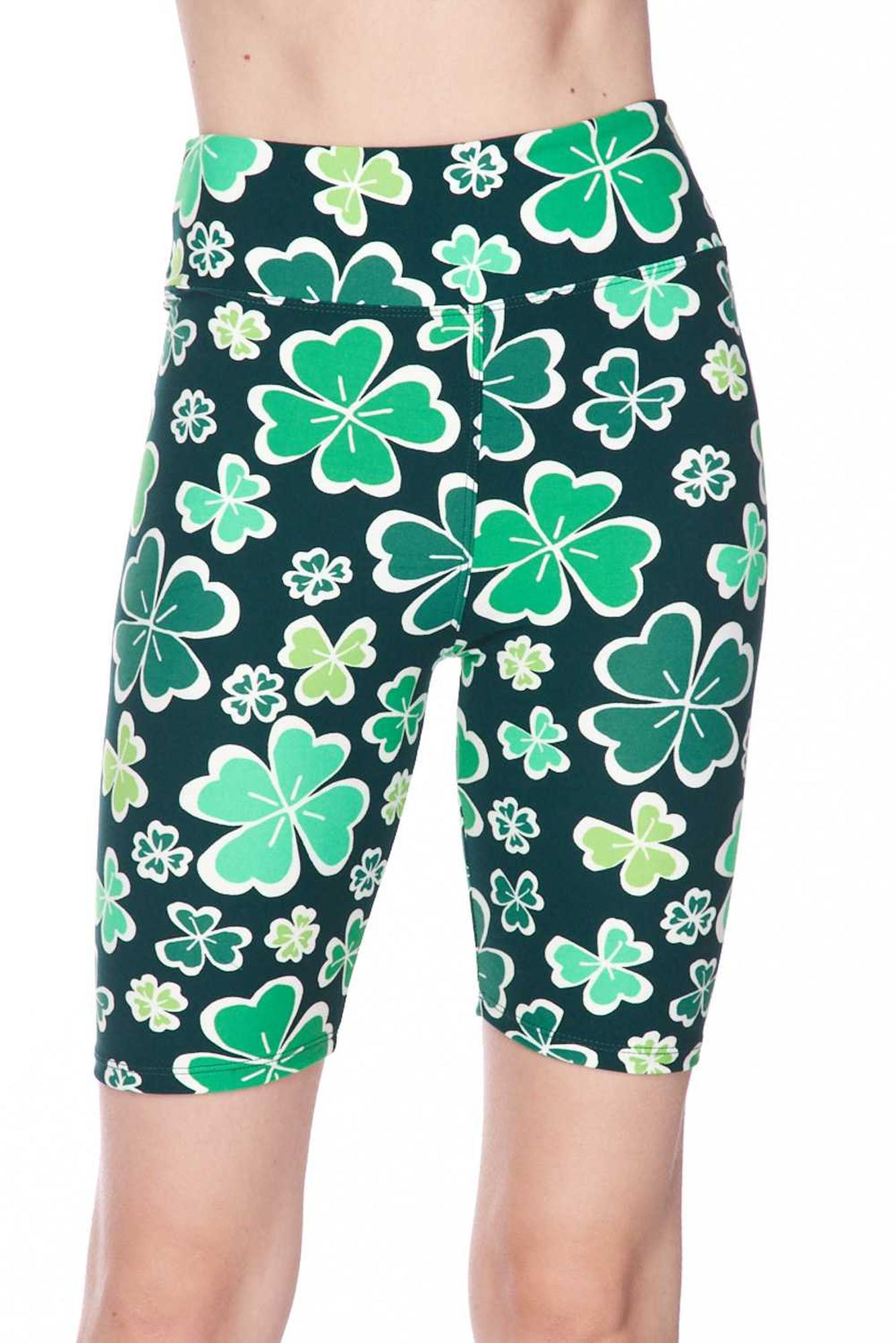 Buttery Soft Green Irish Clover Plus Size Shorts - 3 Inch (One Size Plus,Green)