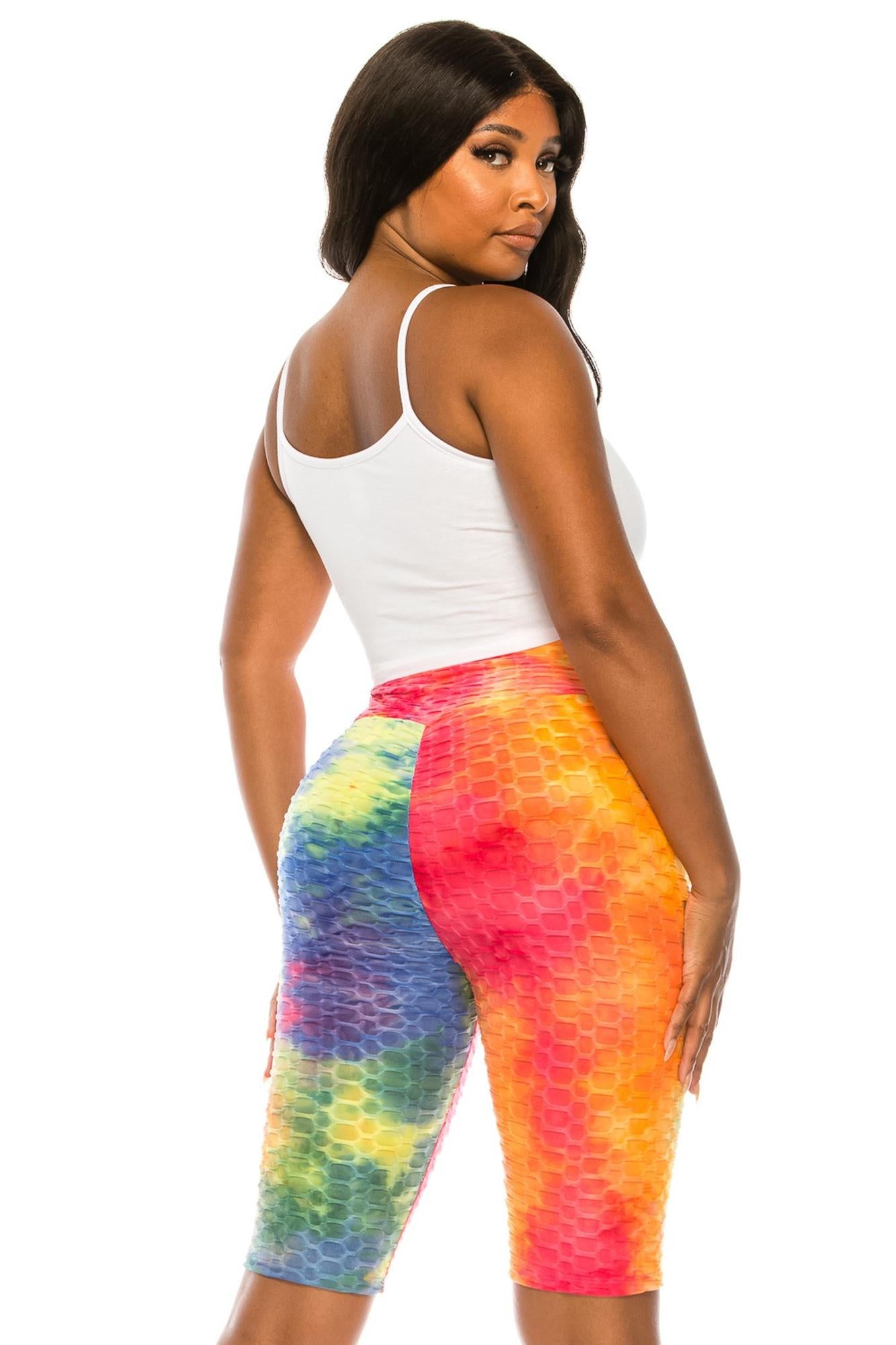 Neon Summer Tie Dye Scrunch Butt Biker Sport Shorts