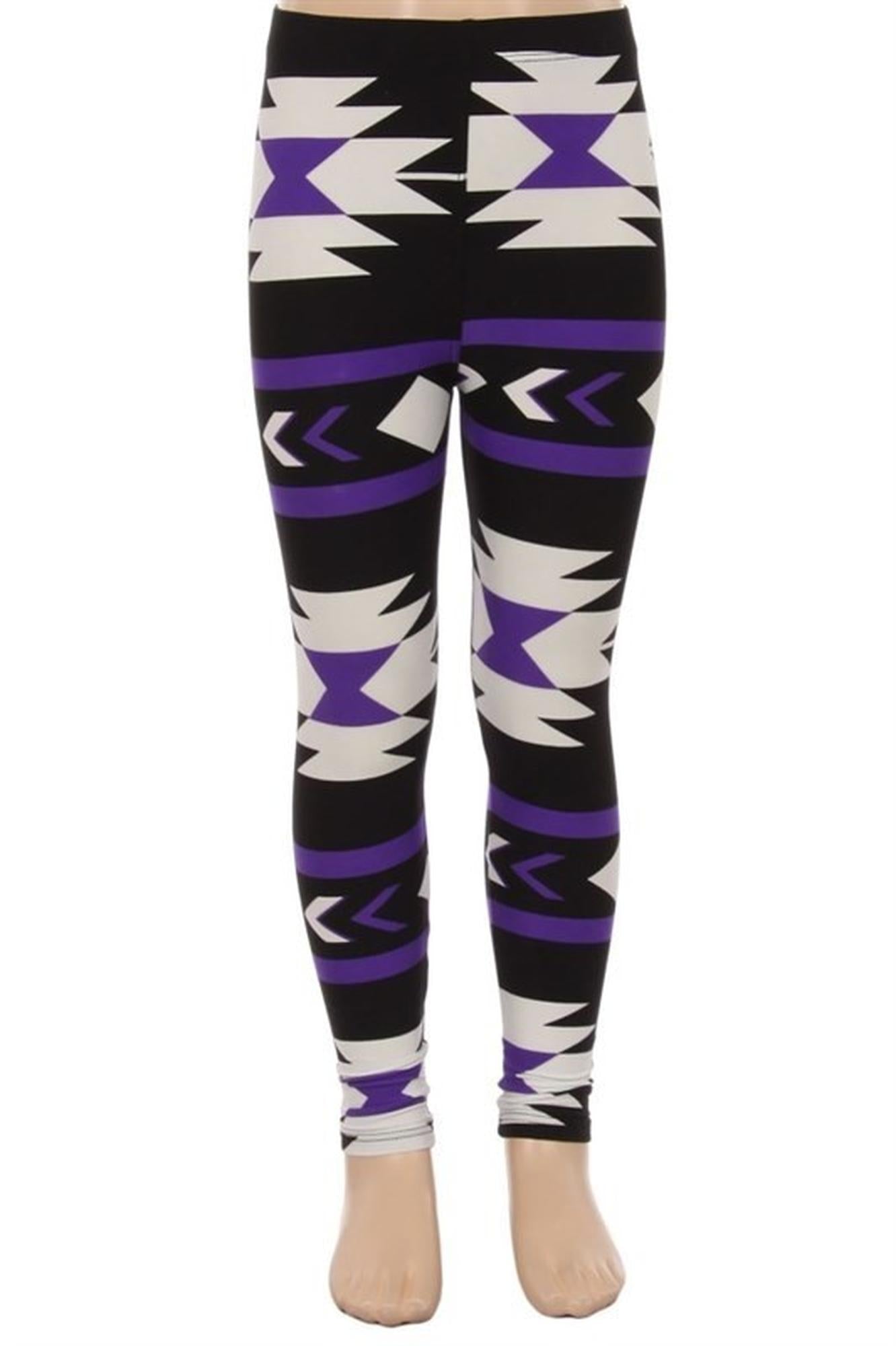 Brushed Purple Azteca Tribal Kids Leggings