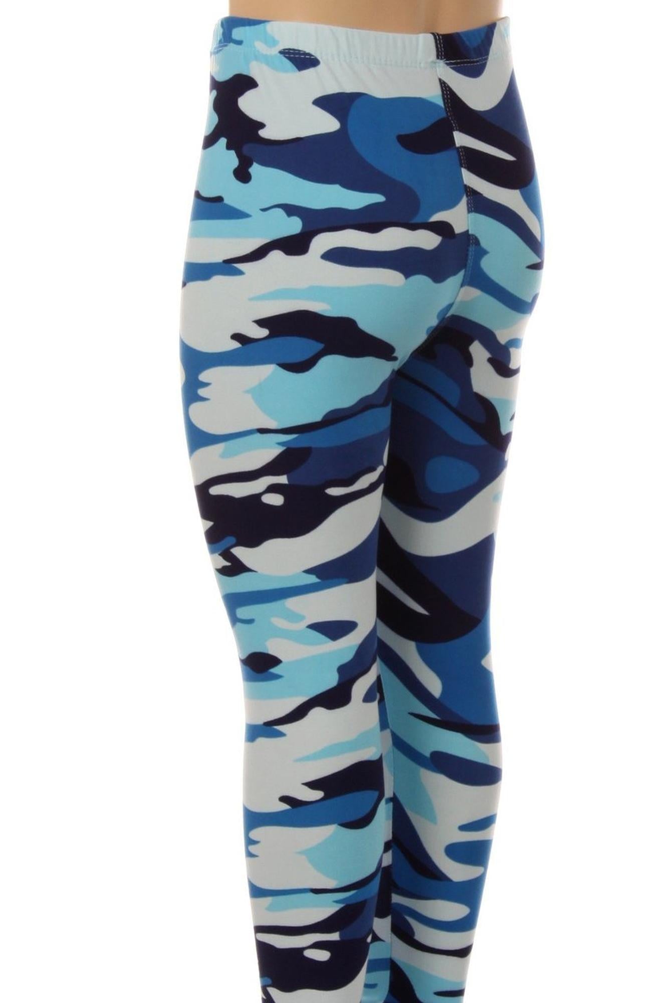 Buttery Smooth Blue Camouflage Kids Leggings - EEVEE