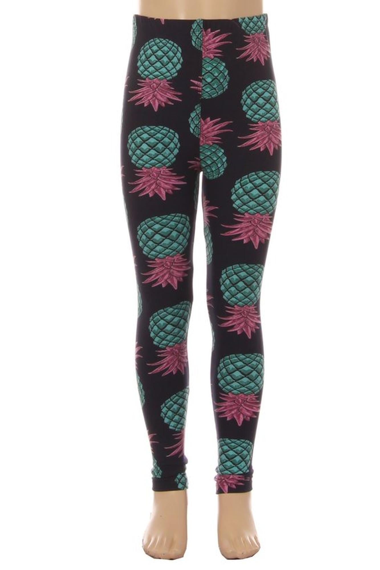 Brushed Teal Pineapple Kids Leggings - EEVEE