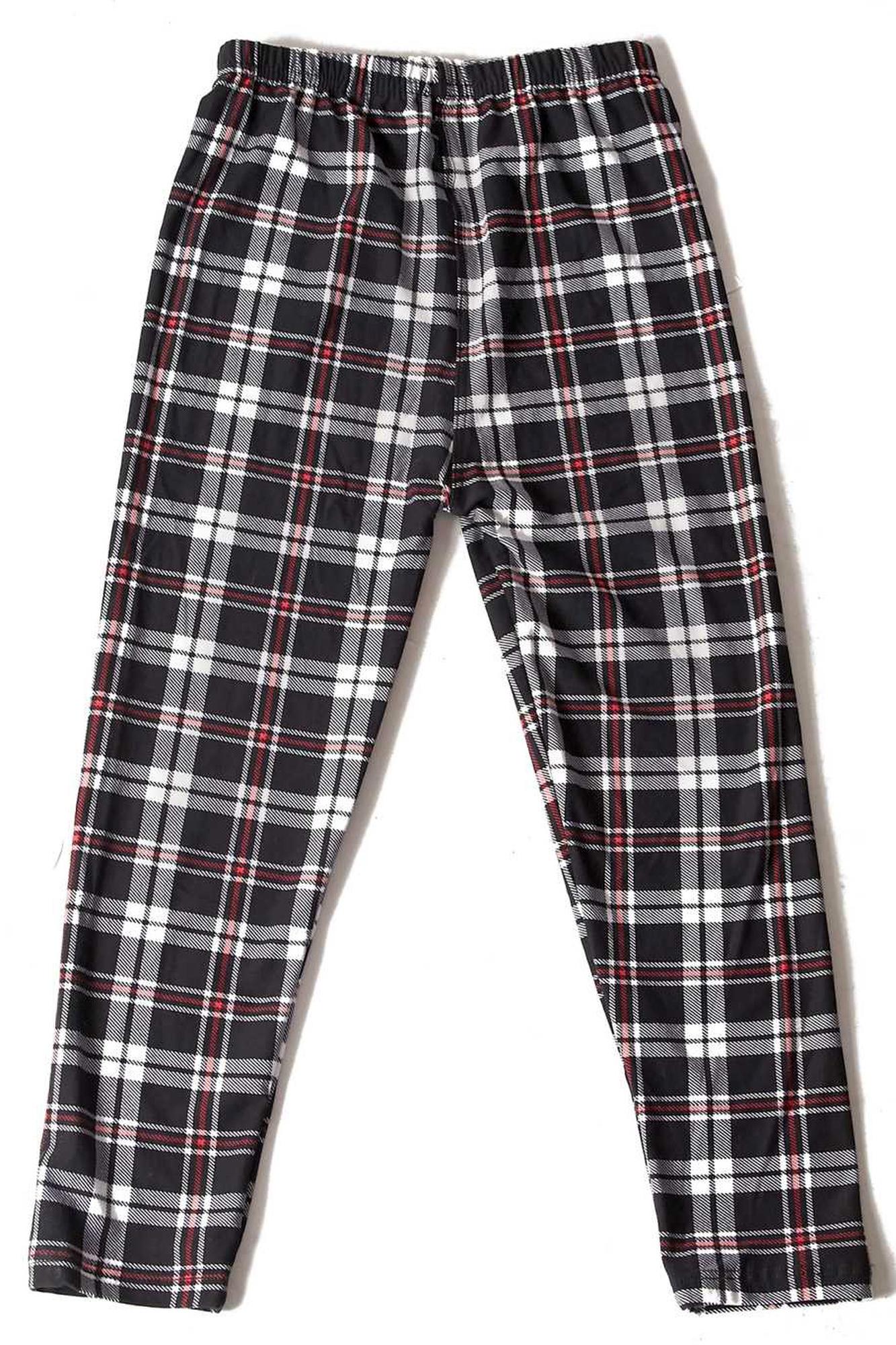 Brushed Burgundy Stripes Plaid Kids Leggings