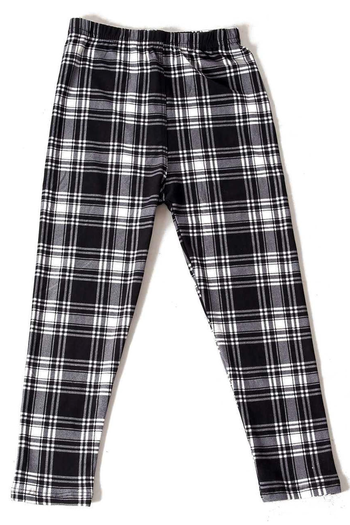 Brushed Monochrome Tartan Plaid Kids Leggings