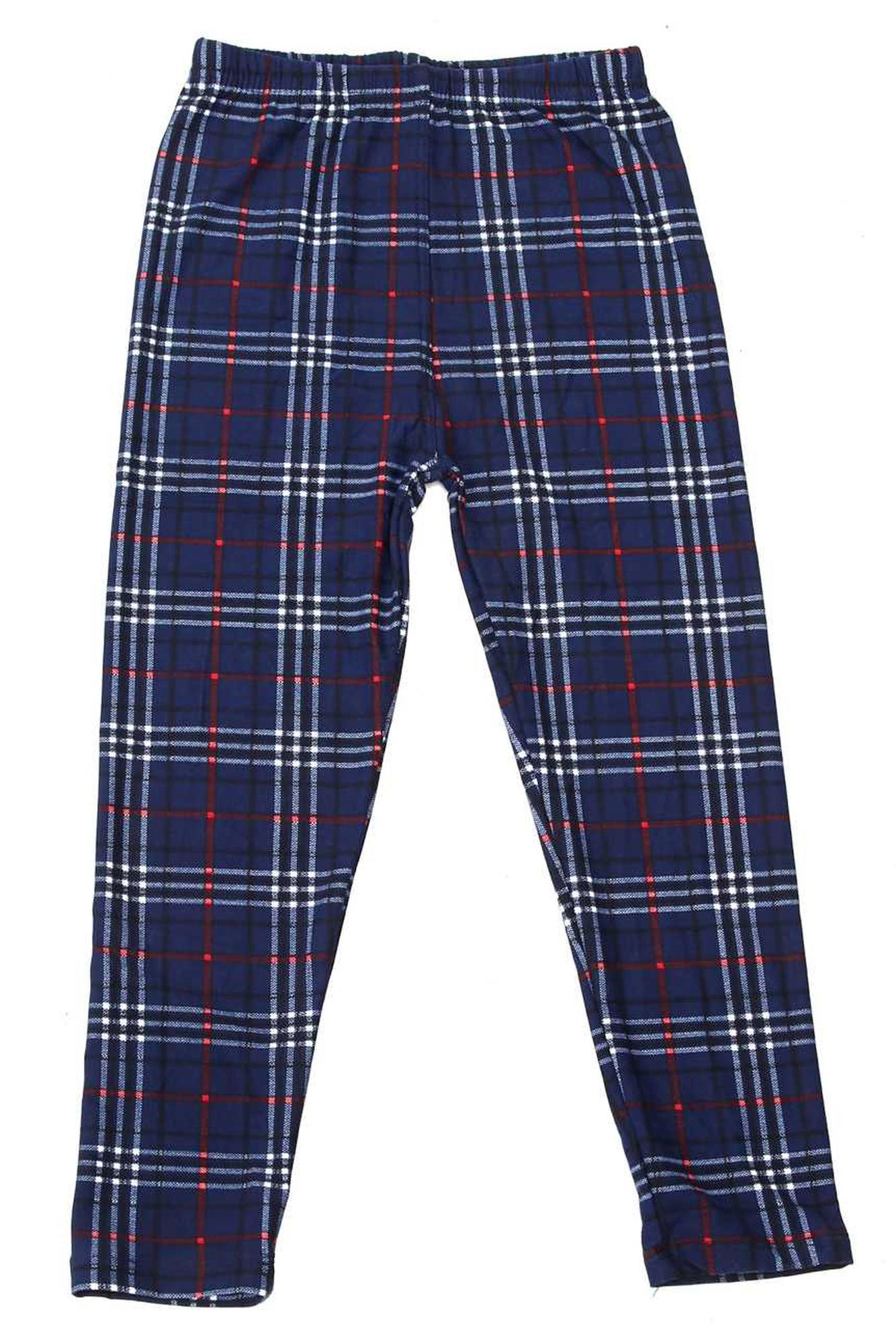 Brushed Navy Blue Plaid Kids Leggings