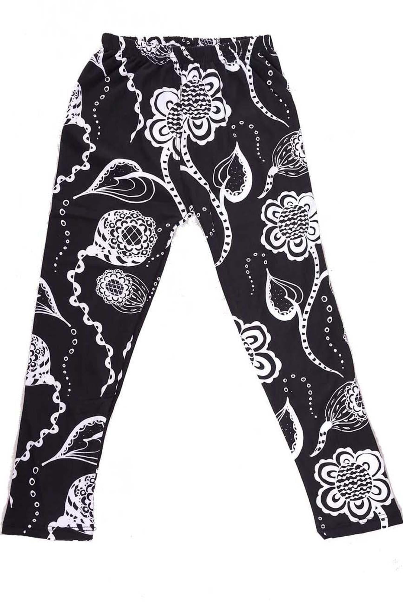 Brushed Black and White Elegant Floral Kids Leggings