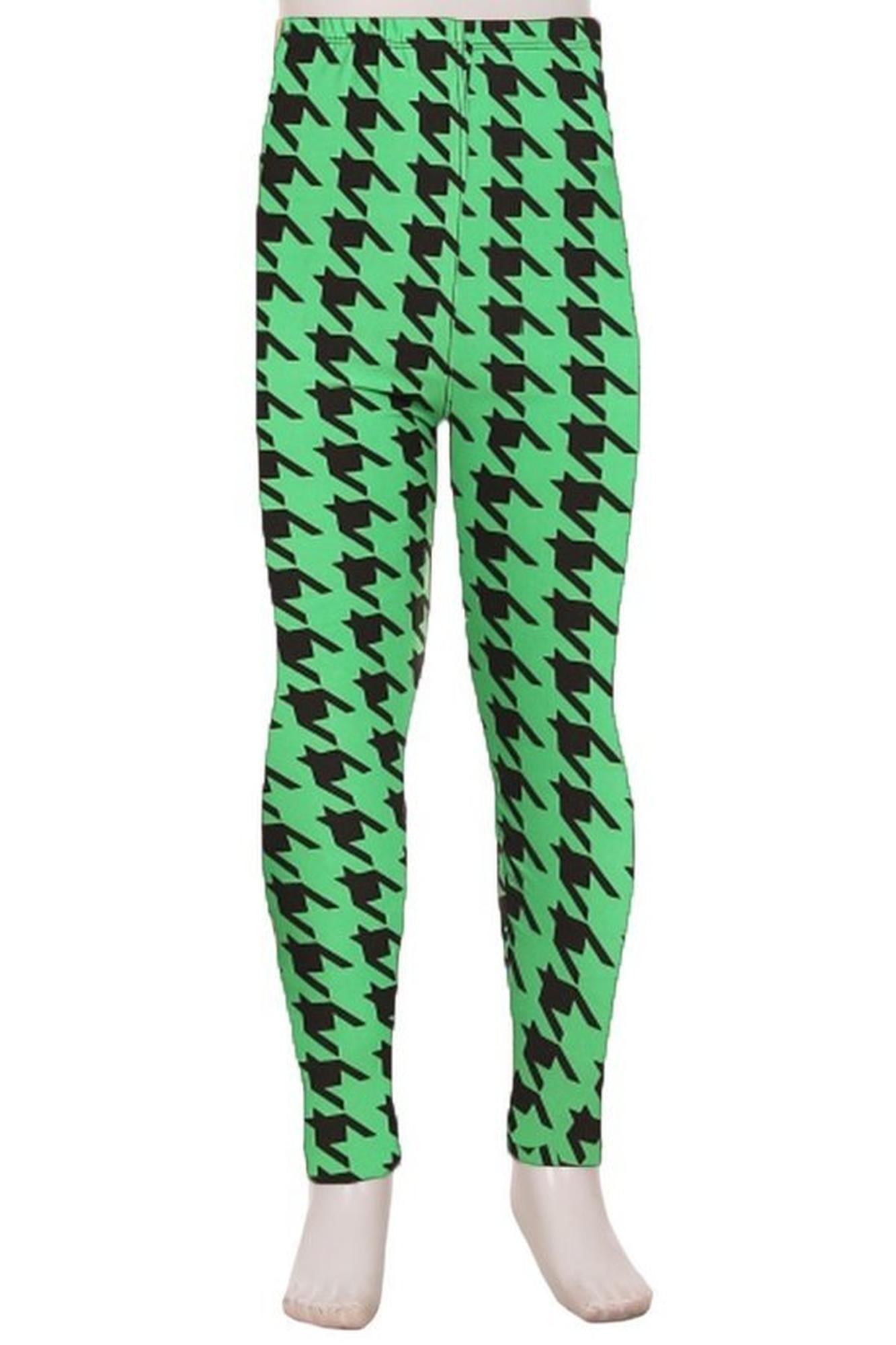 Buttery Smooth Green Houndstooth Kids Leggings