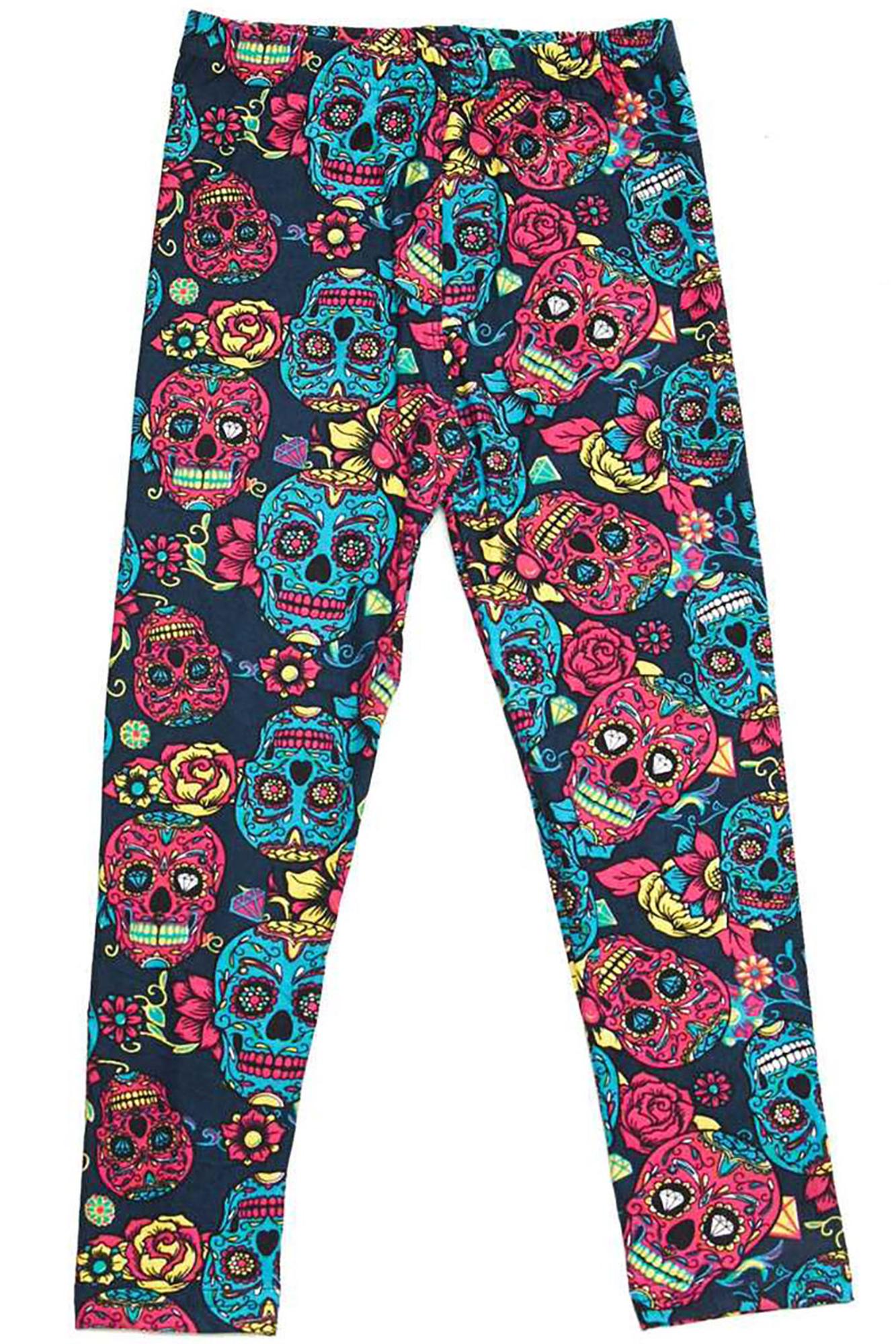 Brushed Red and Blue Sugar Skull Kids Leggings