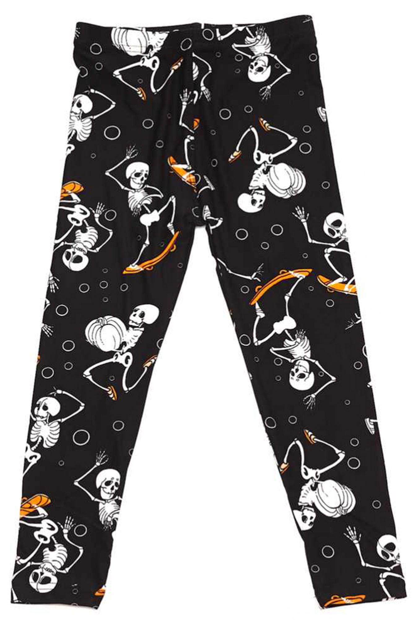 Brushed Skateboarding Skeletons Halloween Kids Leggings