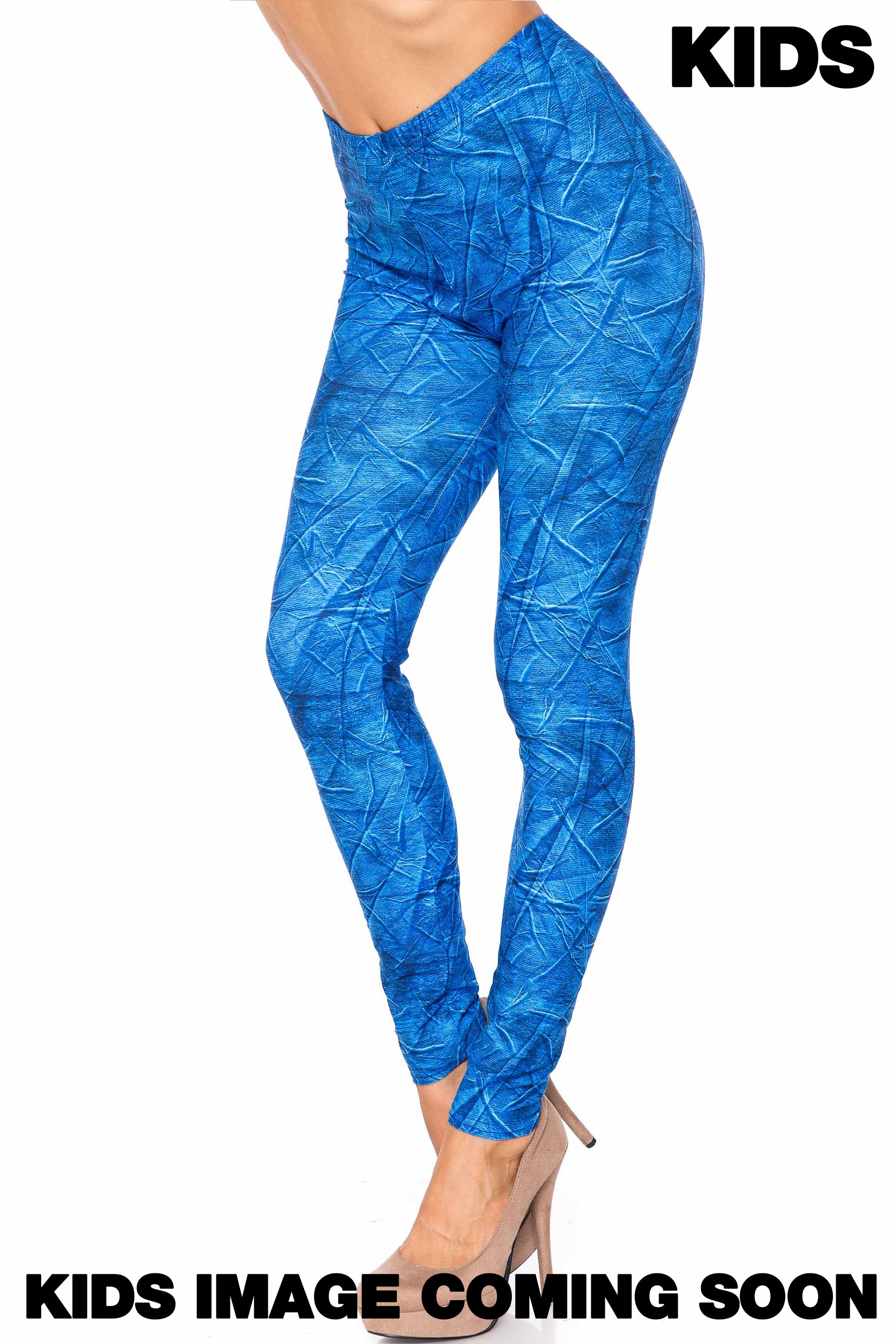 Creamy Soft Blue Wrinkled Denim Kids Leggings - USA Fashion™