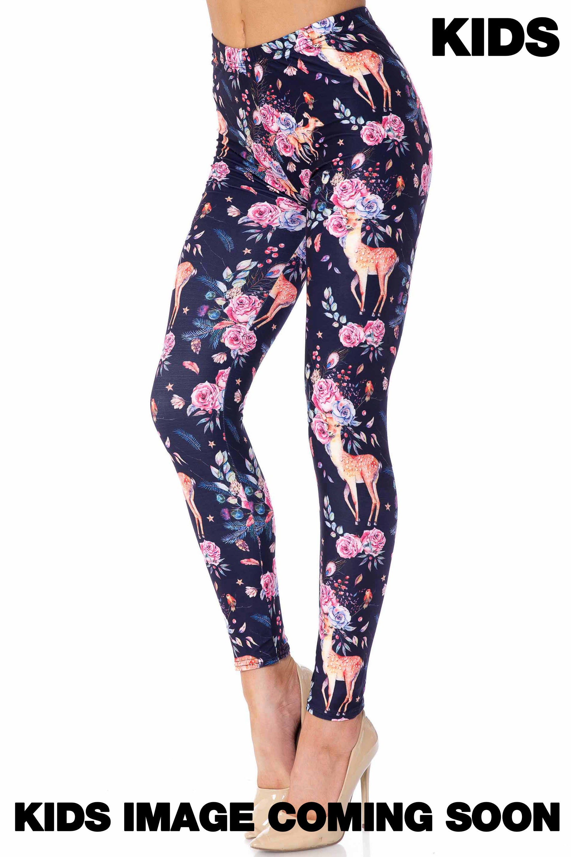 Creamy Soft Woodland Floral Fawn Kids Leggings - USA Fashion™
