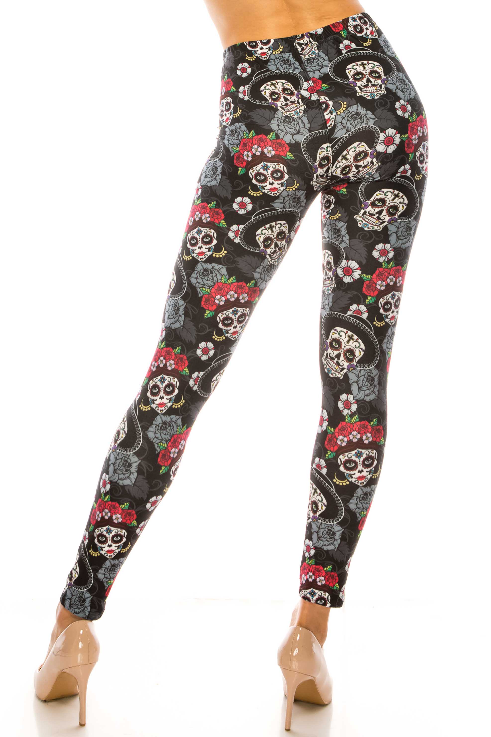 Creamy Soft Sugar Skull Floral Kids Leggings - USA Fashion™