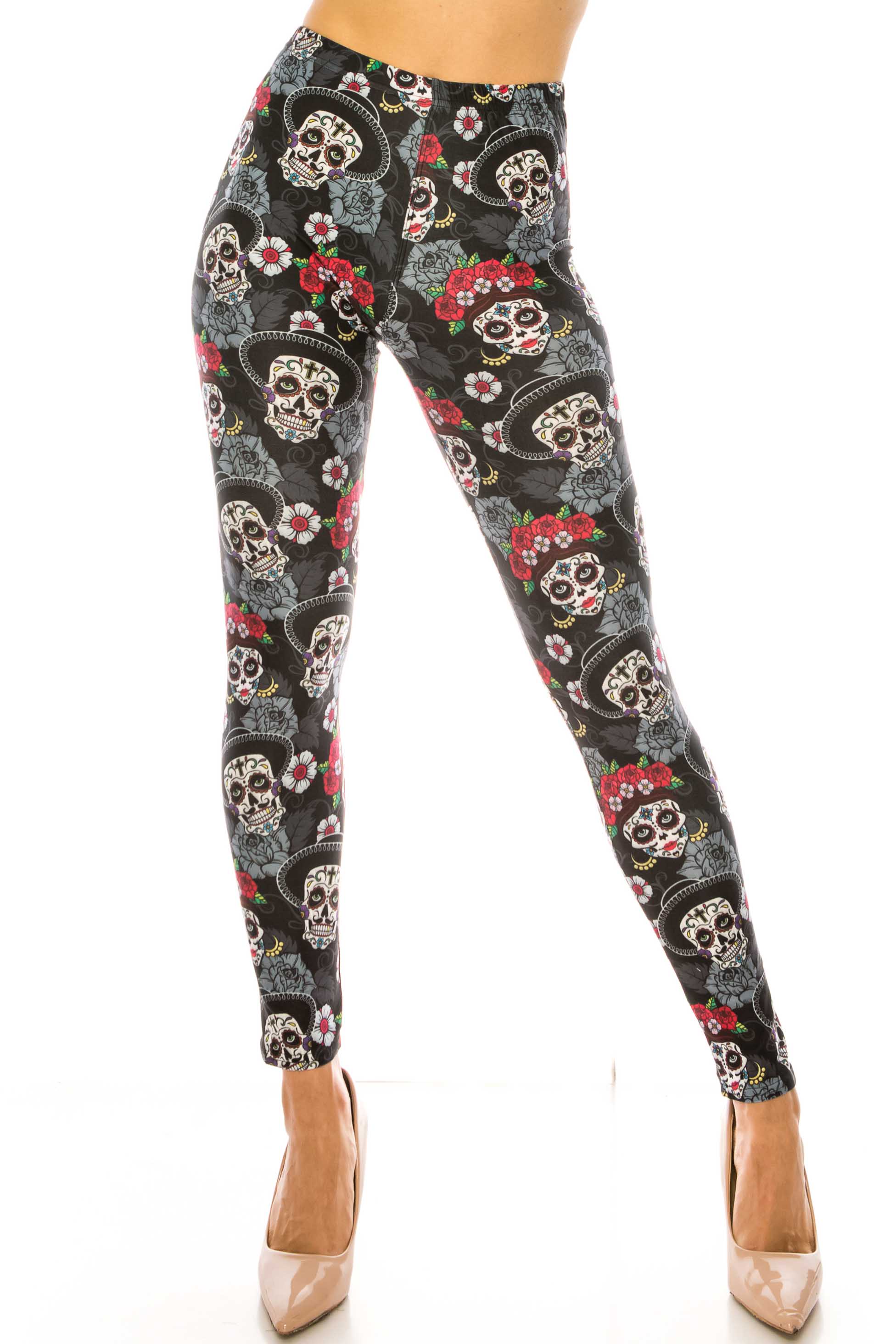 Creamy Soft Sugar Skull Floral Kids Leggings - USA Fashion™