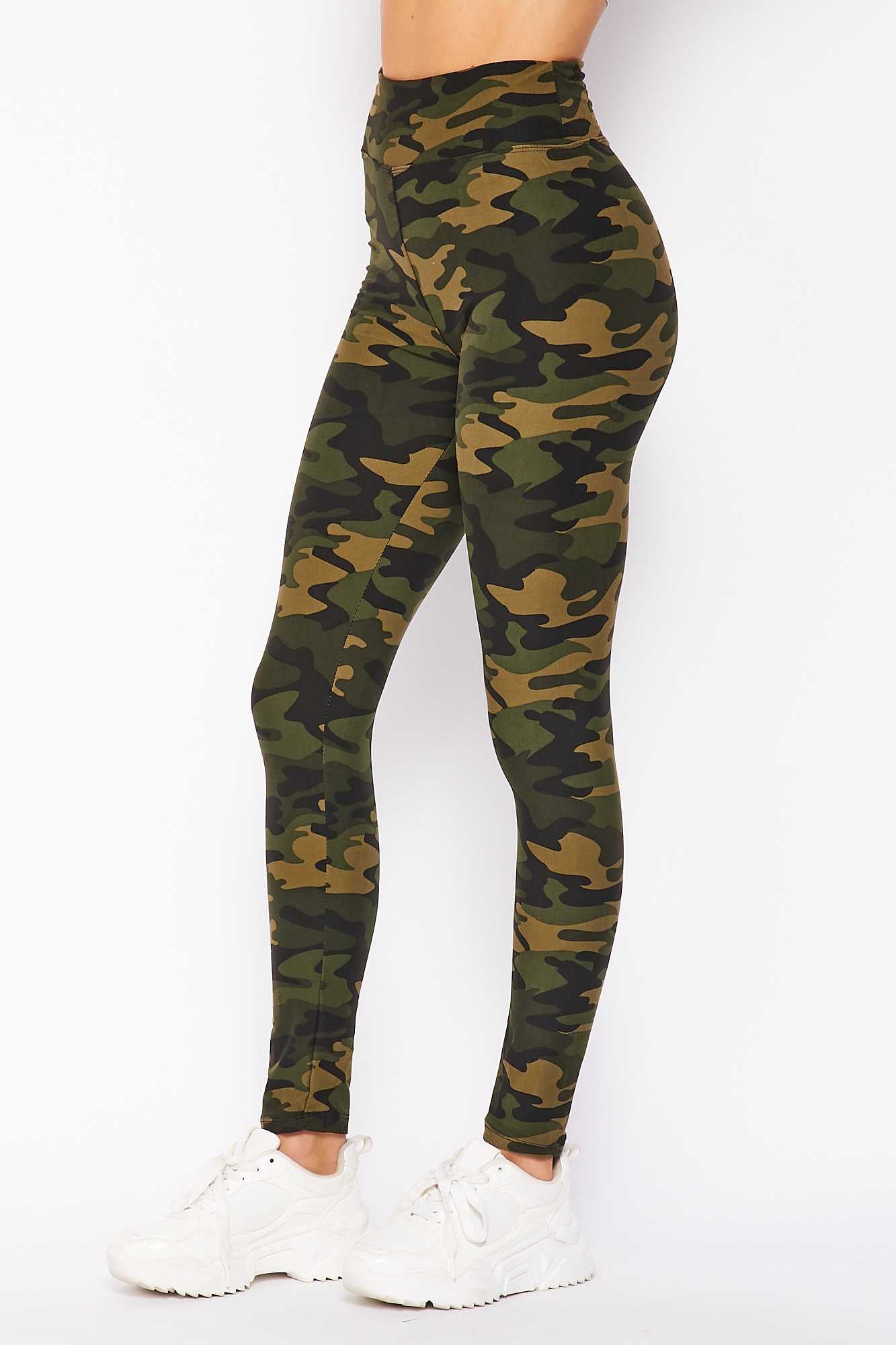 Buttery Soft Olive Green Camouflage High Waist Plus Size Leggings (One Size Plus,Green)
