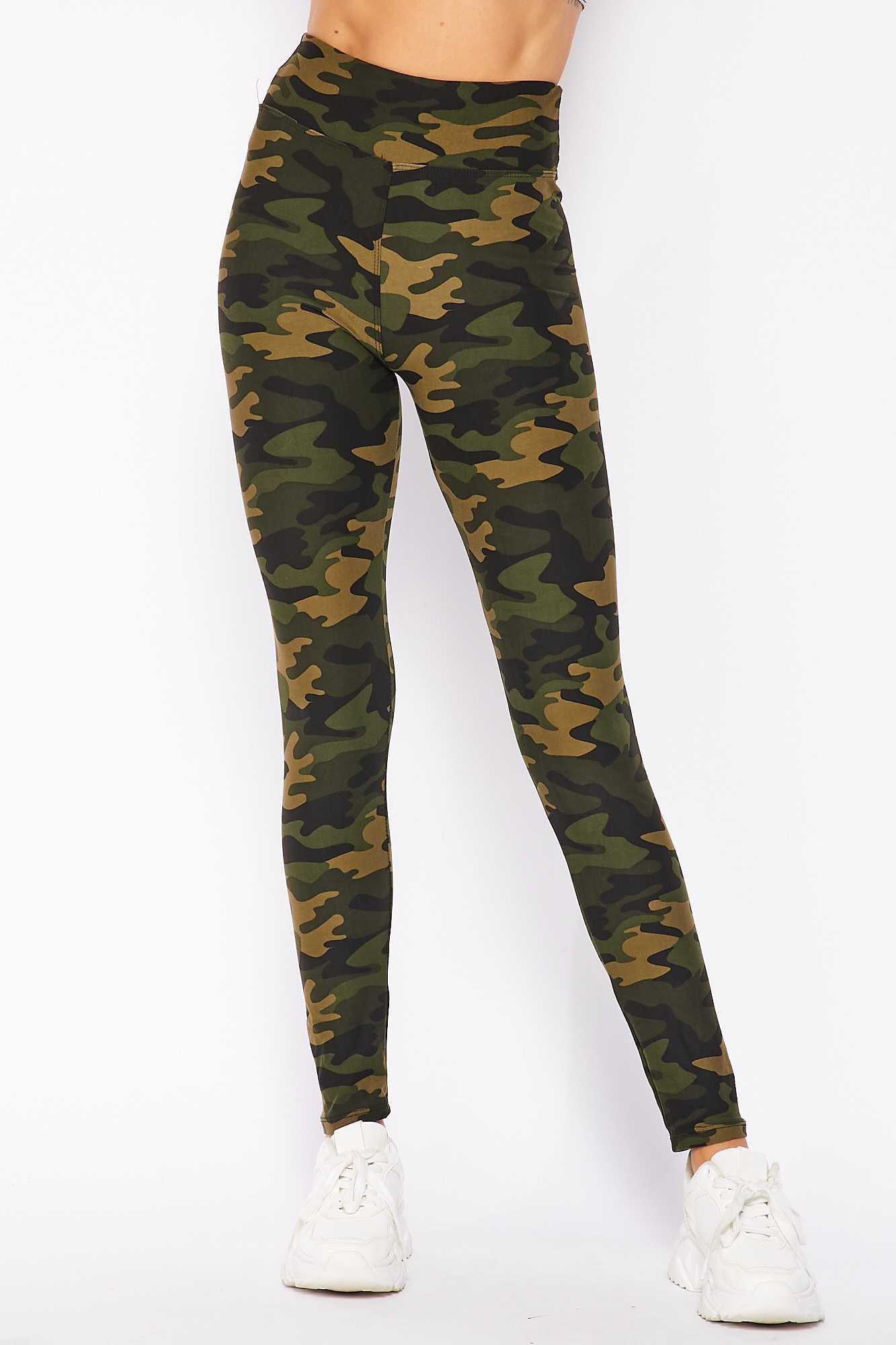 Buttery Soft Olive Green Camouflage High Waist Plus Size Leggings (One Size Plus,Green)