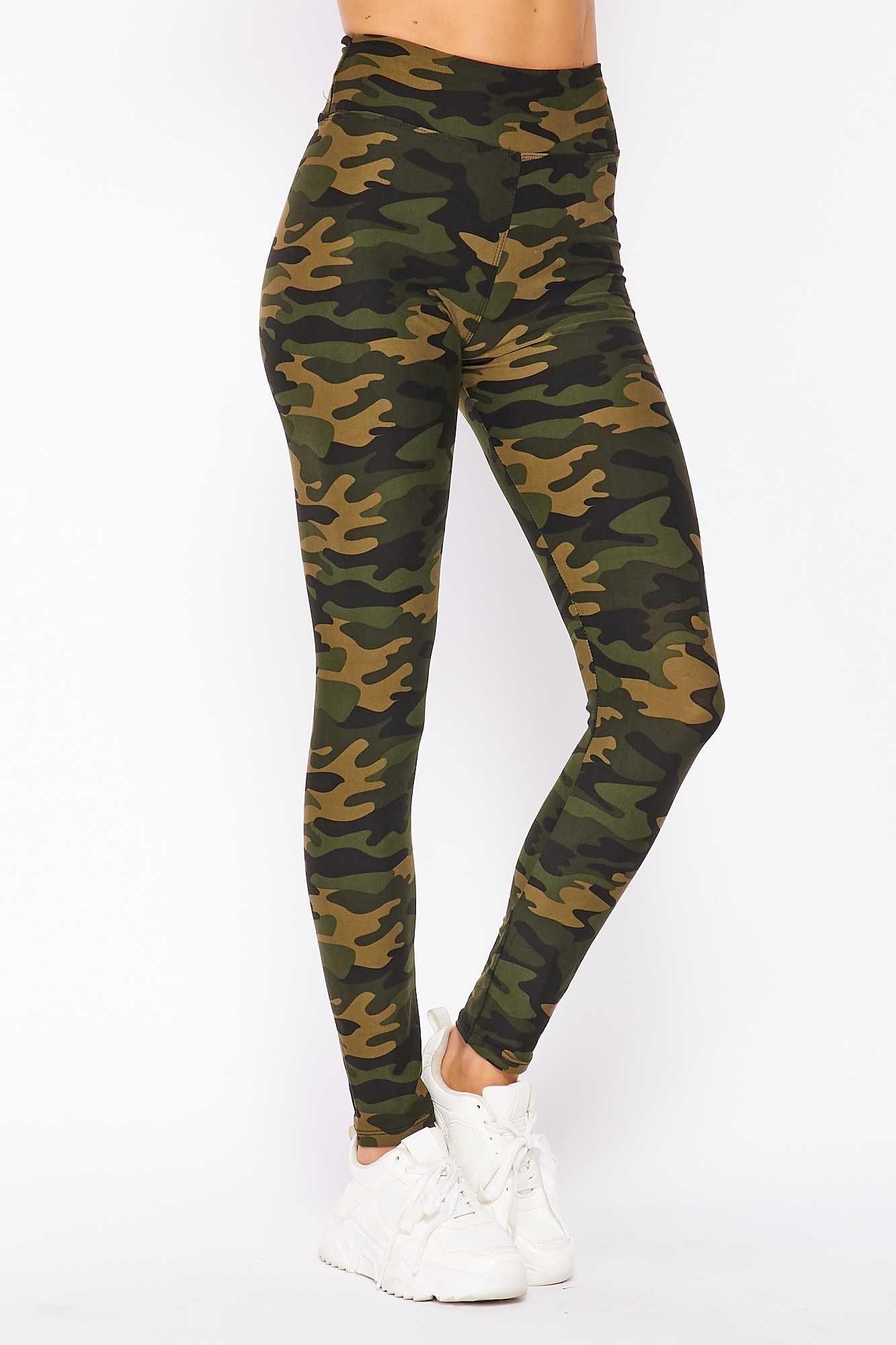 Buttery Soft Olive Green Camouflage High Waist Plus Size Leggings (One Size Plus,Green)