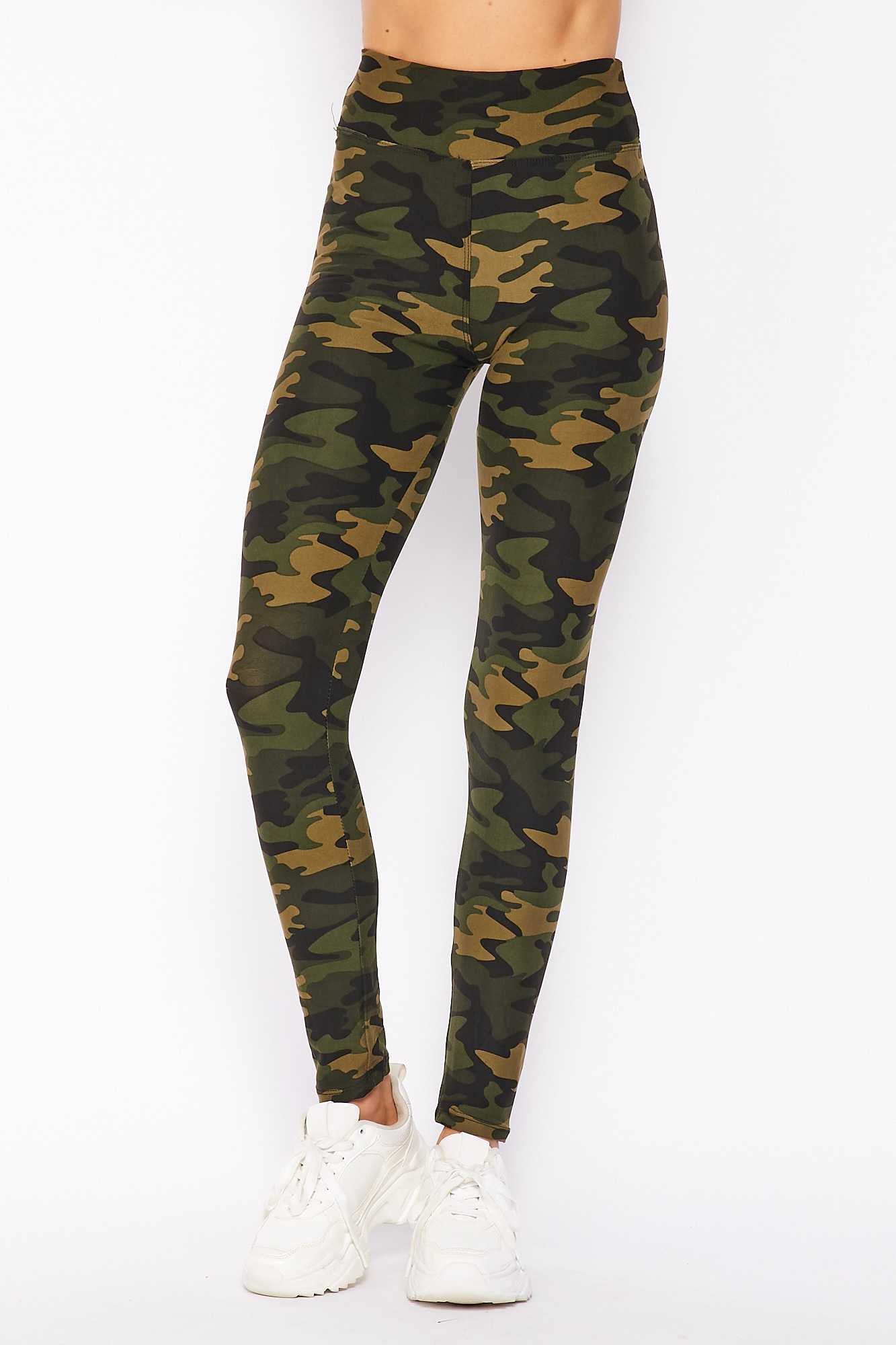 Buttery Soft Olive Green Camouflage High Waist Plus Size Leggings (One Size Plus,Green)