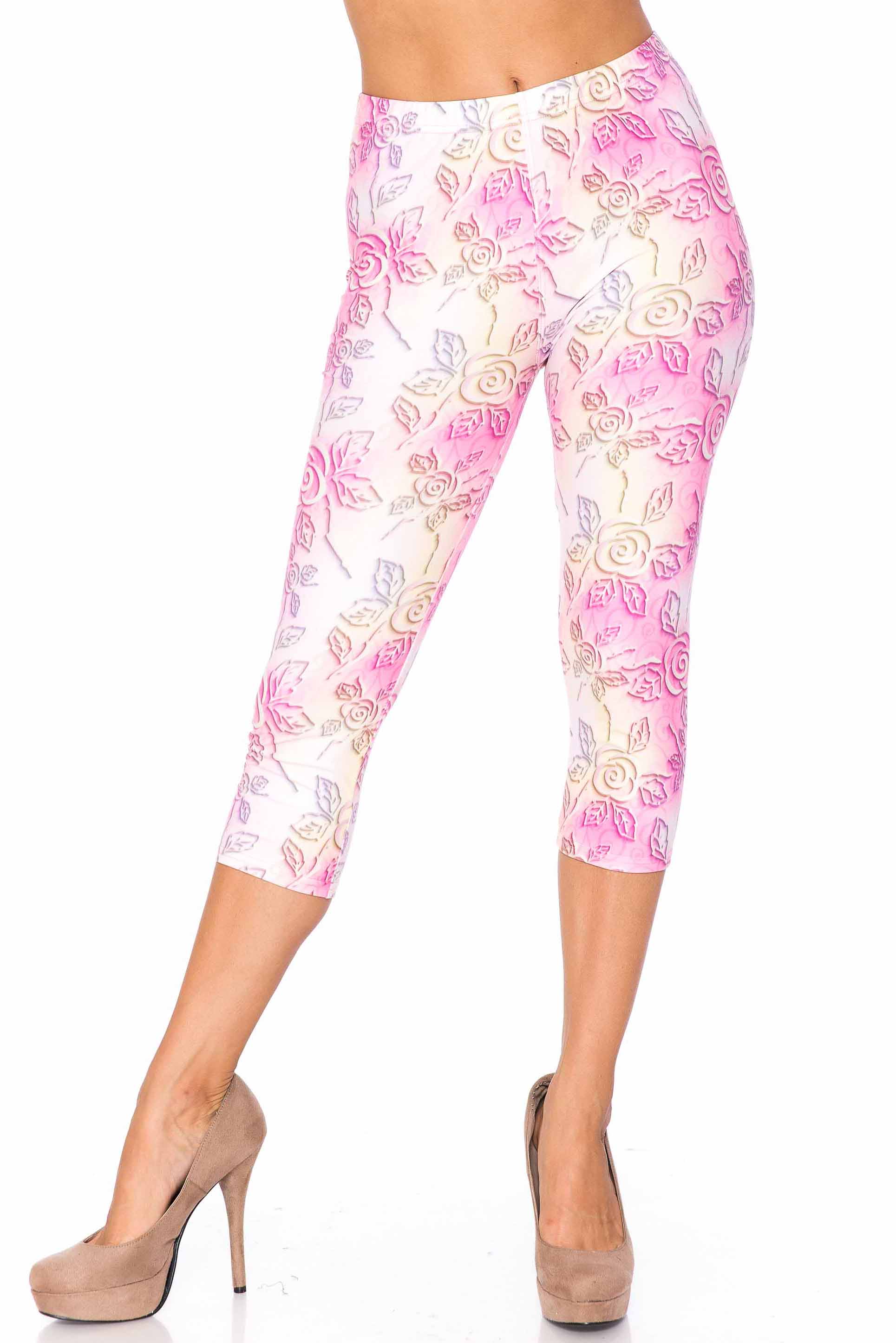 Creamy Soft 3D Pastel Ombre Rose Plus Size Capris - USA Fashion (One Size Plus,Pink)