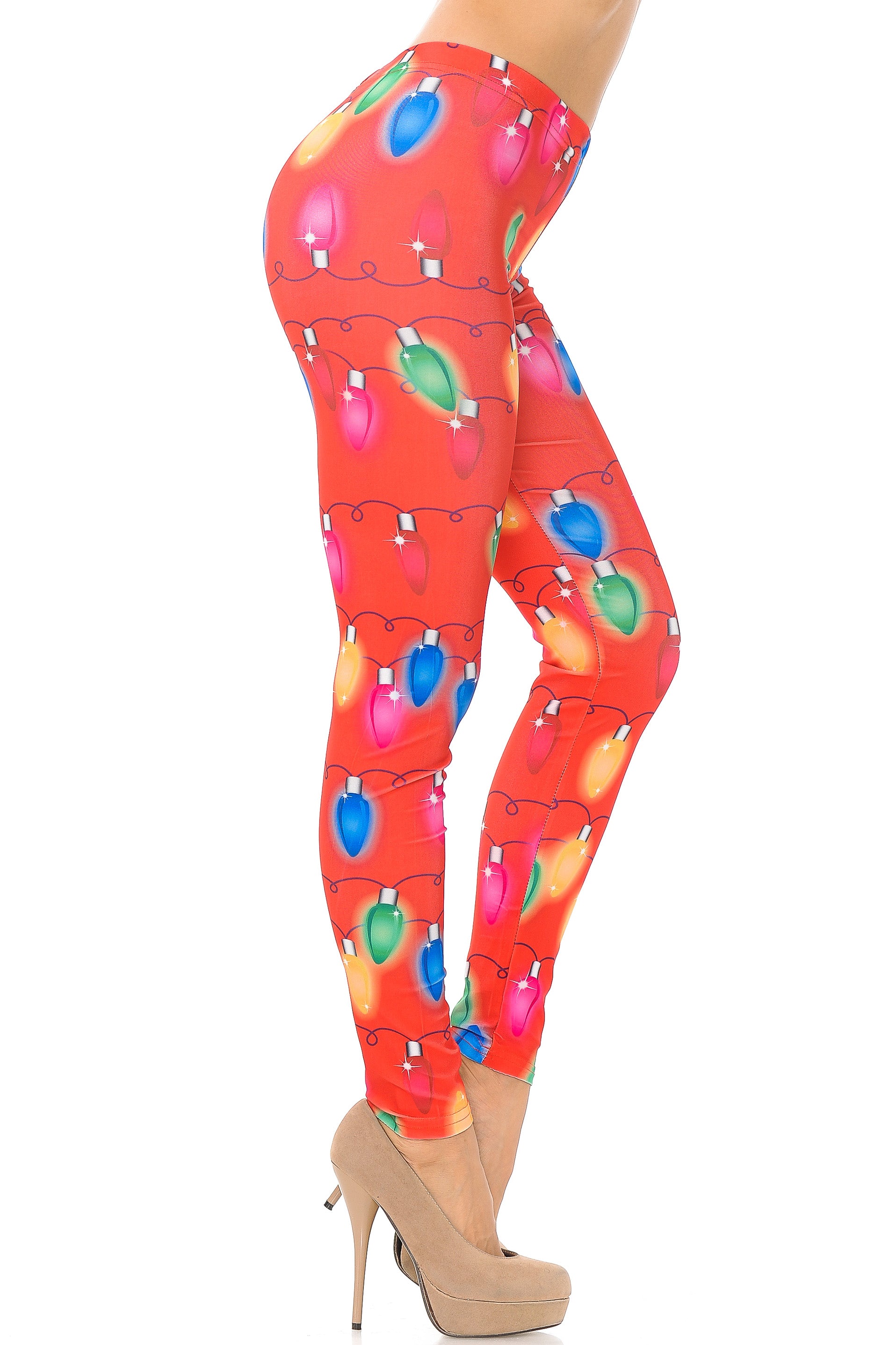 Ruby Red Colorful Christmas Lights Leggings - Plus Size